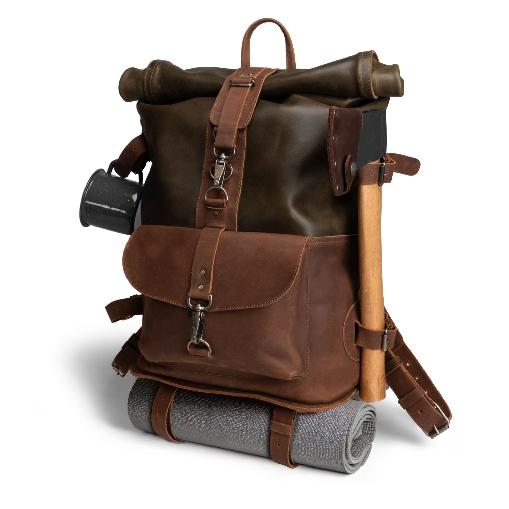 Littlefield & Co.'s Vintage Adventure Backpack showcases a stylish mix of full grain leather and practical design. This classic rucksack is perfect as a vintage backpack for men and women, making it an ideal carry-on travel backpack. Handmade in La Antigua Guatemala with small batch production techniques, this artisan piece features hand cut and sewn details that exude timeless charm.