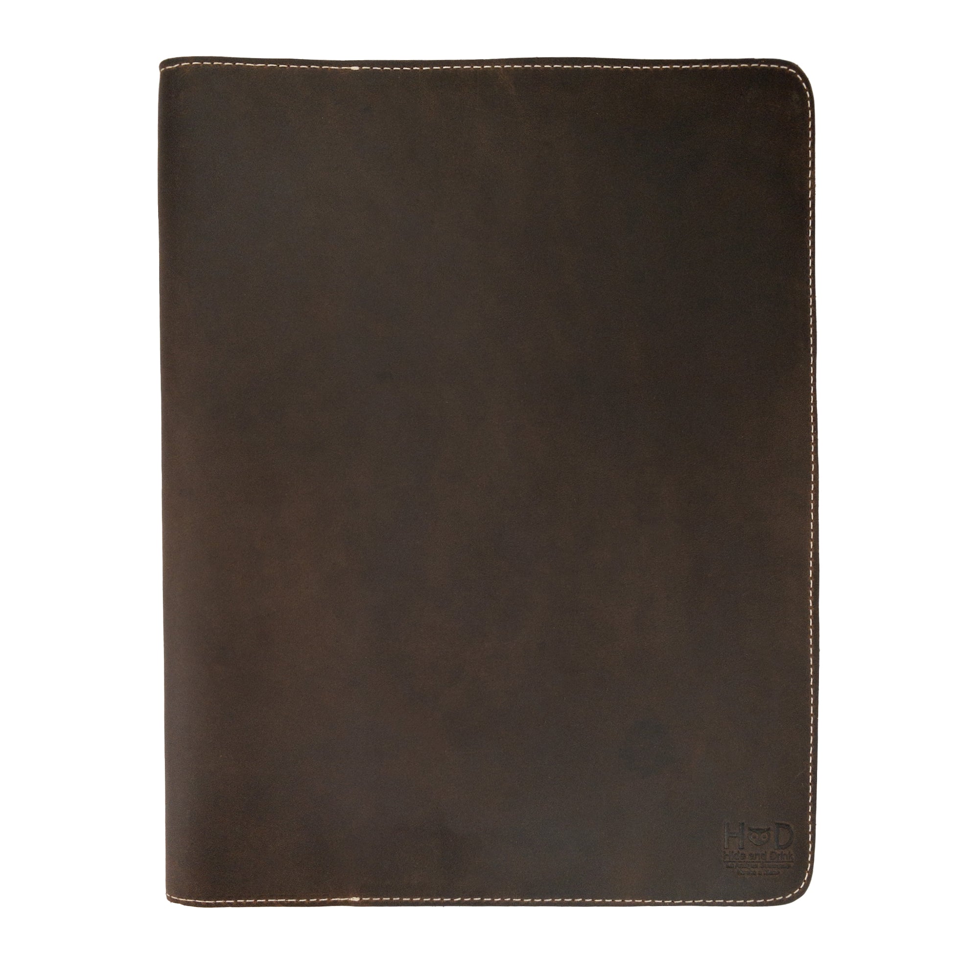 The thoughtfully designed Journal Cover for (8.5 x 11 in.) Moleskine Cahier XXL by Hide & Drink, highlighting its practical features and luxurious leather finish. This artisan-crafted protector is ideal for your notebook, made in La Antigua Guatemala & Oaxaca Mexico.