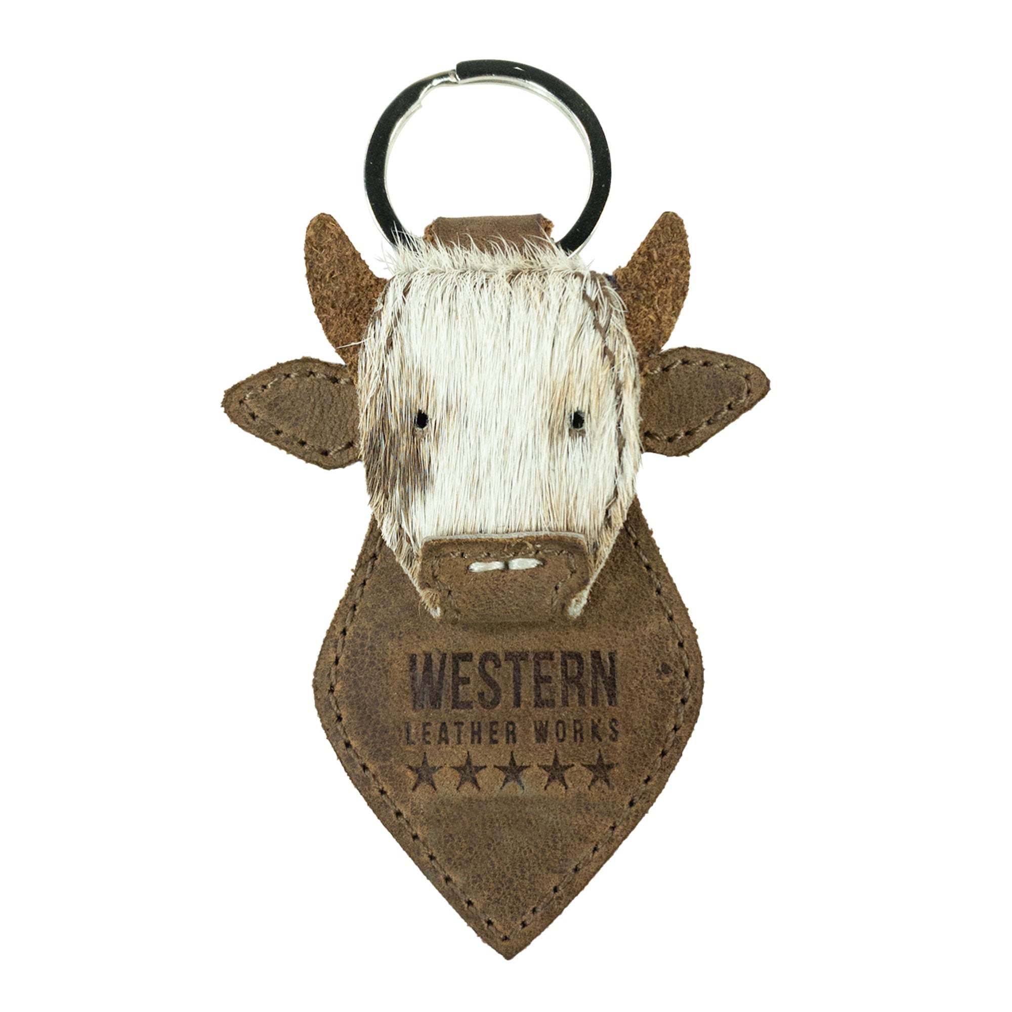 Featuring the Cow Head Keychain by Western Leather Works, this stylish keyring combines cowboy flair with functionality. Made from full grain leather, this hand-cut and hand-sewn artisan accessory is perfect for any key organizer. The unique design adds a rustic touch, showcasing small batch production made in La Antigua Guatemala.