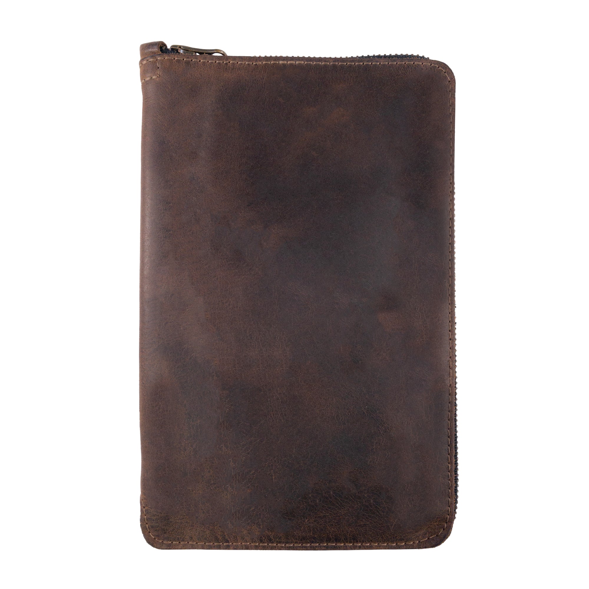 Back of Hide & Drink's Zippered Journal Cover for Moleskine (Notebook NOT Included), showcasing the sleek design in full grain leather. Handmade and fire branded, reflects small batch artisan production.