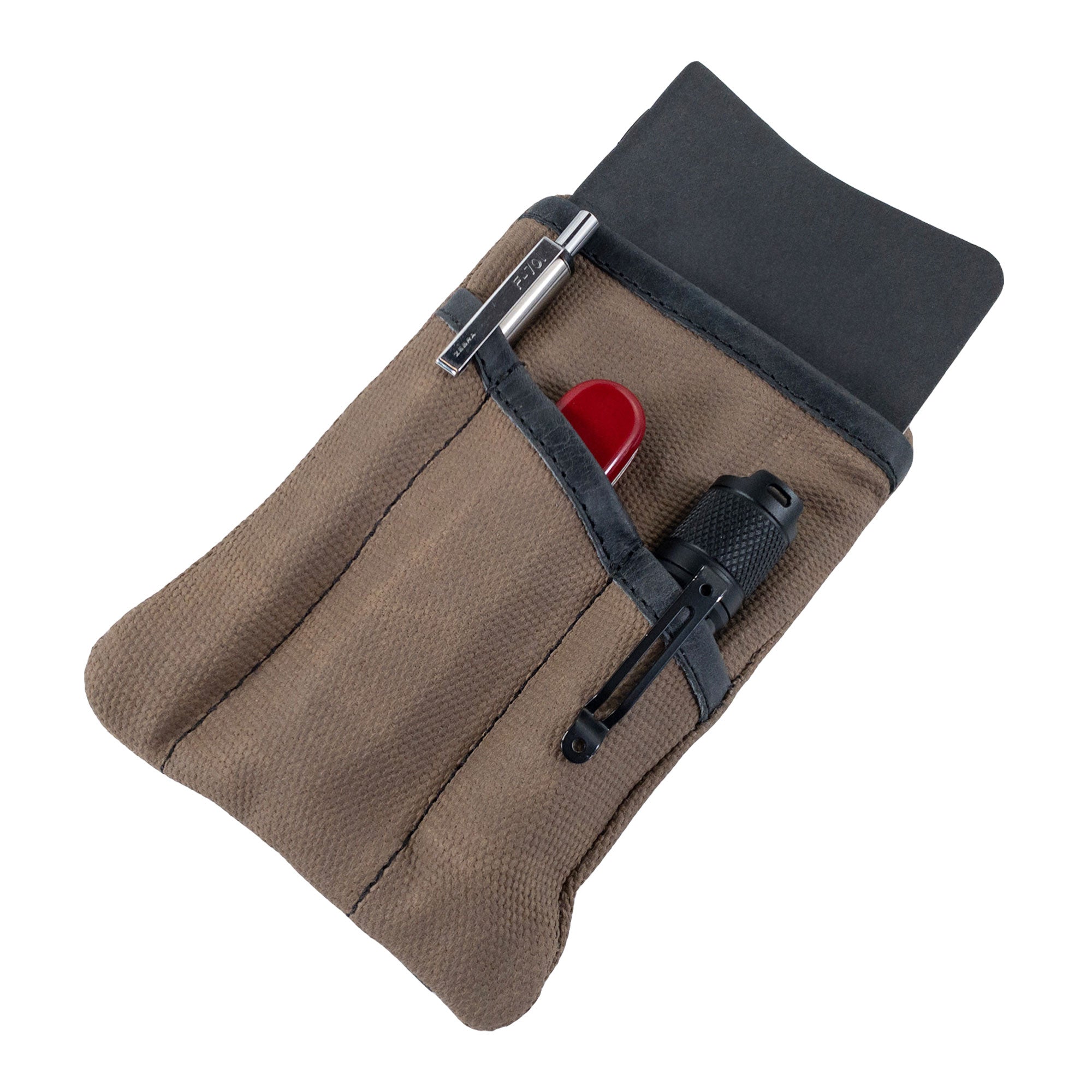Multi-tool Pocket Pouch by Hide & Drink in khaki, showcasing its rugged and stylish exterior suitable for use as a mini camping tool case.