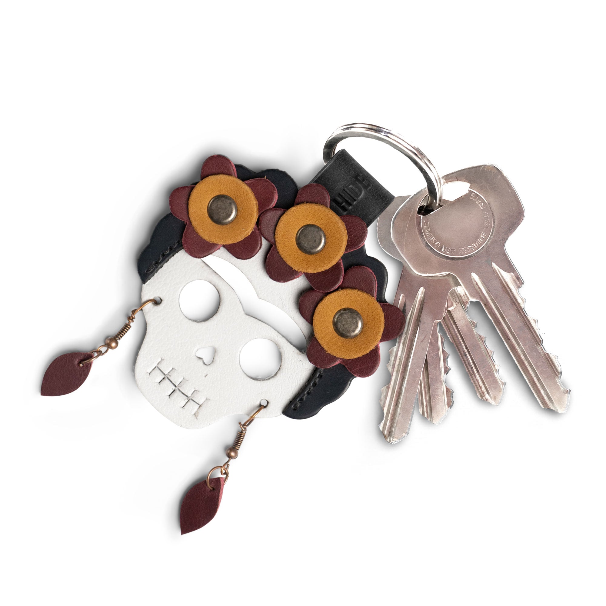 Lady Skull Leather Keychain