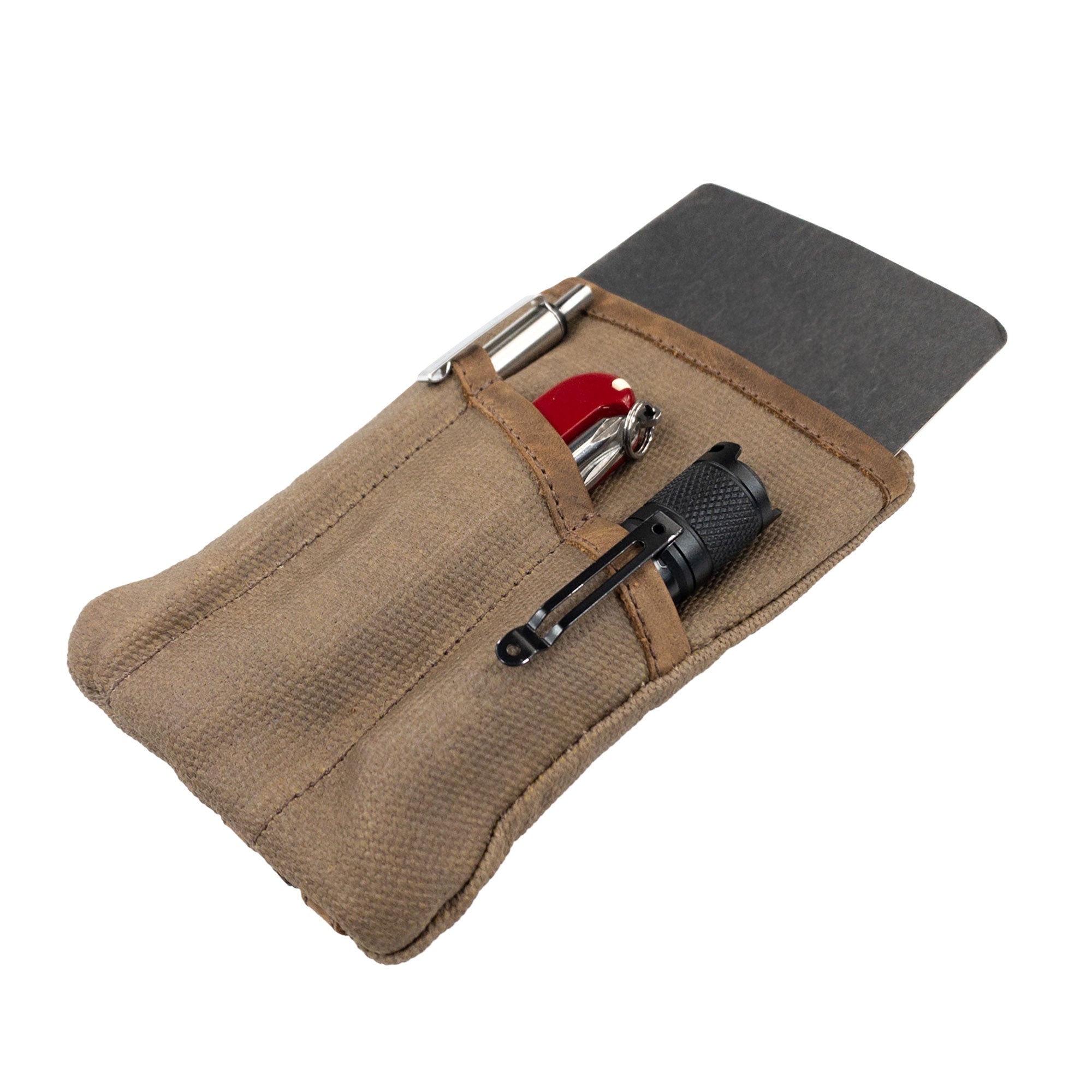 Multi-tool Pocket Pouch by Hide & Drink features a compact design for versatility as a mini camping tool case and knife holster, crafted from waxed canvas and full grain leather, perfect for organizing your essentials.
