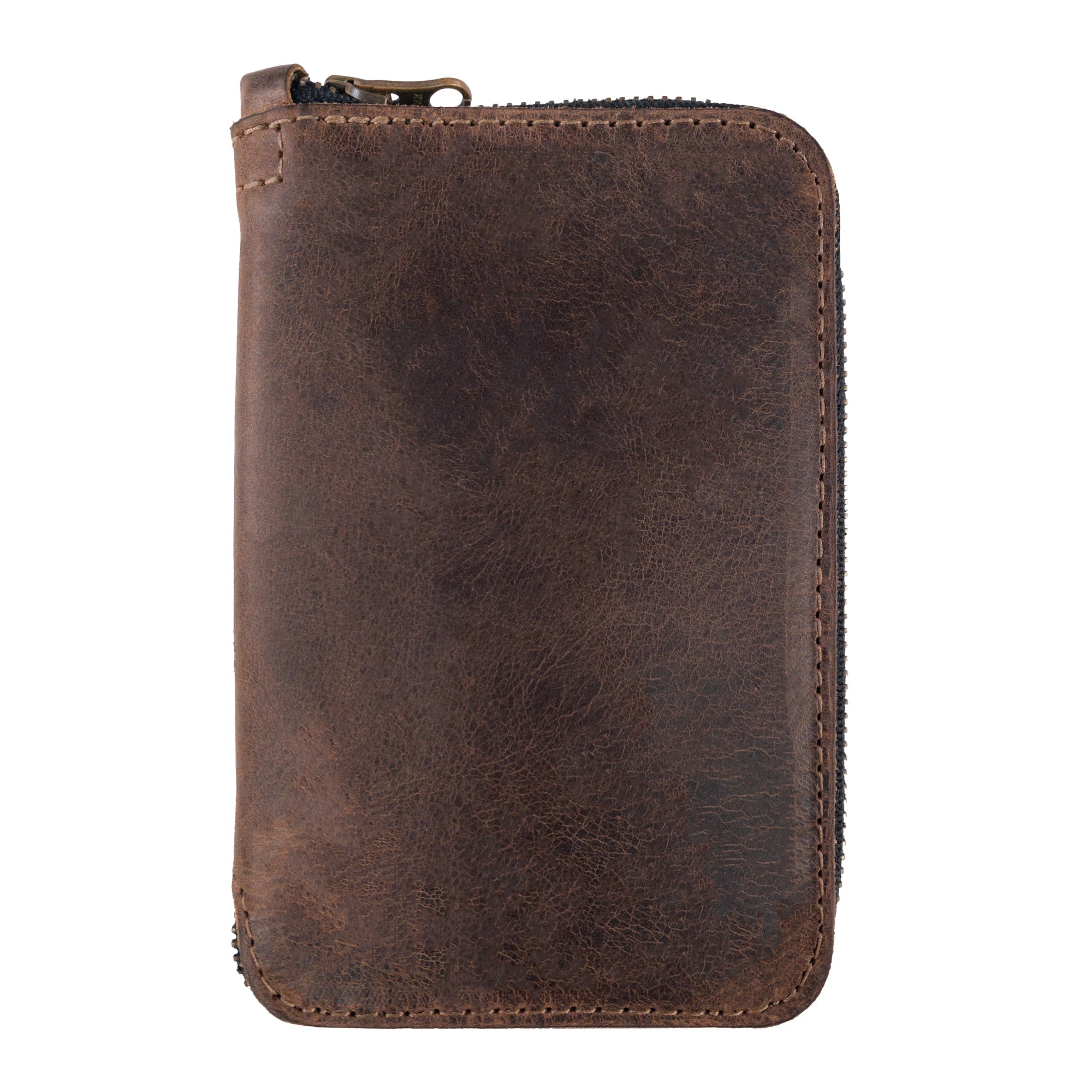 Hide & Drink Zippered Journal Cover for Moleskine (Notebook NOT Included) in rich brown full grain leather, perfect protector sleeve for your notes. Handmade in La Antigua Guatemala, showcasing small batch production, hand cut, and sewn craftsmanship.