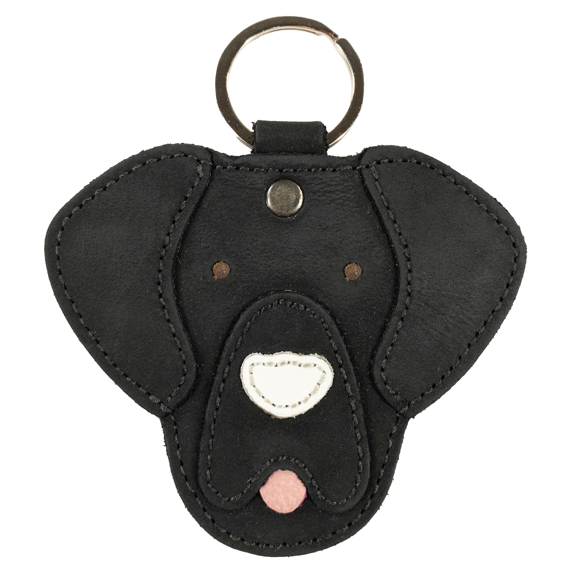 Black version of the Labrador Dog Critter Keychain by Taco Dog, featuring exquisite craft from Full Grain Leather. This adorable accessory is handmade with attention to detail, showcasing small batch production and artisan skills in La Antigua Guatemala, perfect for dog lovers.