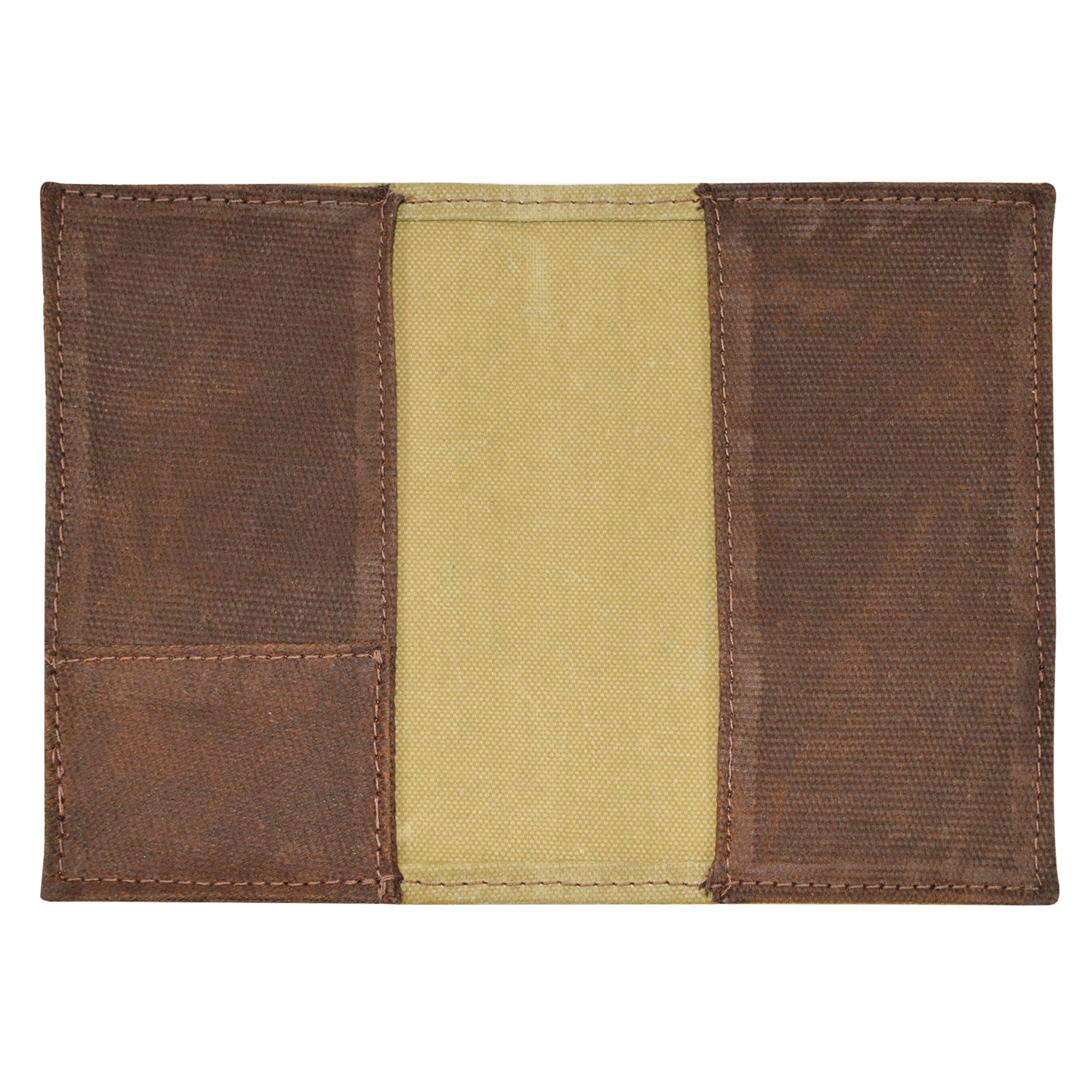 Hide & Drink Waxed Canvas Field Notes Cover displayed flat, emphasizing its sleek design. This stylish wallet case (3.5 x 5.5 in.) journal cover is ideal for organizing notes and cards, made from Full Grain Leather and crafted with attention to detail.