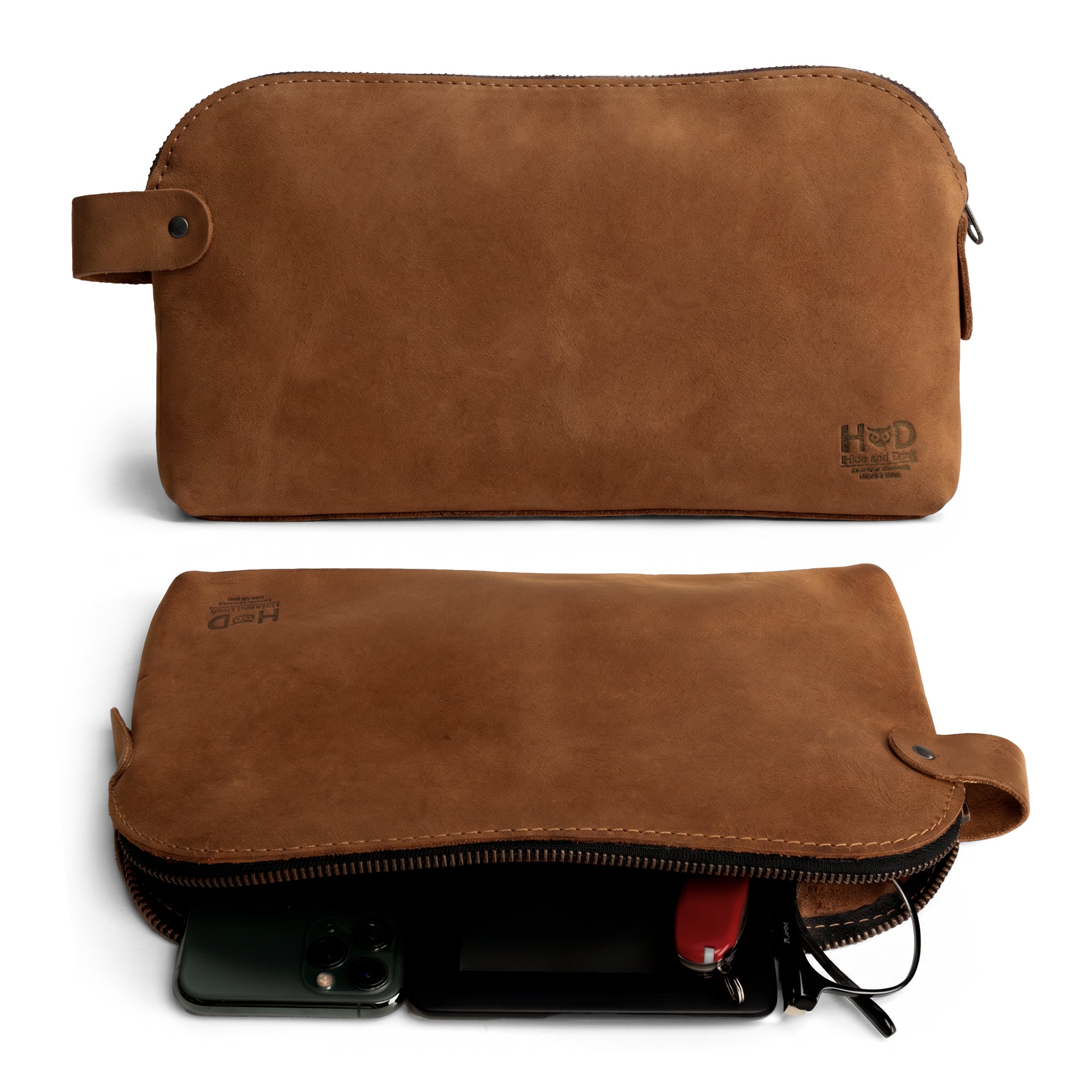 Dopp Kit Utility Bag by Hide & Drink showcasing a rugged leather texture, demonstrating the beauty of full grain leather used in crafting a large rustic all-purpose Dopp Kit Utility Bag. This multi-purpose bag is hand sewn with fire branded craftsmanship, handmade in La Antigua Guatemala & Oaxaca Mexico.