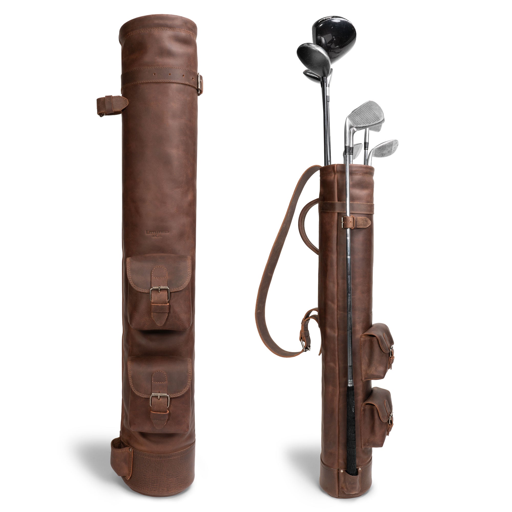 Explore the Vintage Sunday Carry Golf Bag from Littlefield & Co., crafted from full grain leather and designed for both style and functionality. This Vintage Carry Golf Bag with Shoulder Strap embraces classic elegance while being perfect for Men's Basic Bag for Golf Clubs. Ideal for golf enthusiasts seeking a Lightweight Caddie Golfing Gear, featuring artisan craftsmanship from StockyardX, handmade in La Antigua Guatemala & Oaxaca Mexico.