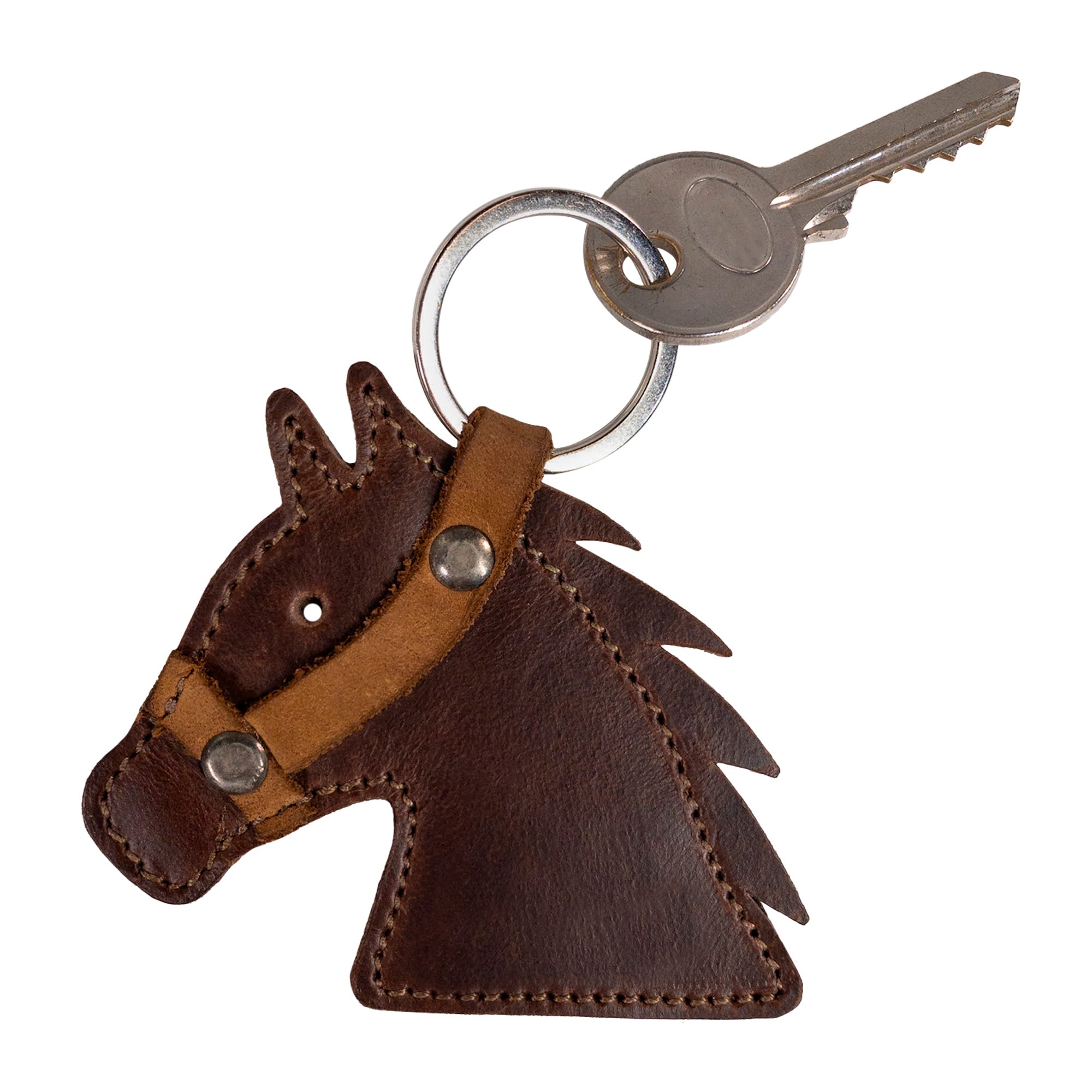 Unique Horse Head Keychain by Hide & Drink, featuring artisan craftsmanship in full grain leather and perfect for key organization. Ideal as a gag gift or for horsemanship enthusiasts, this key holder exemplifies small batch production and handmade quality from La Antigua Guatemala.