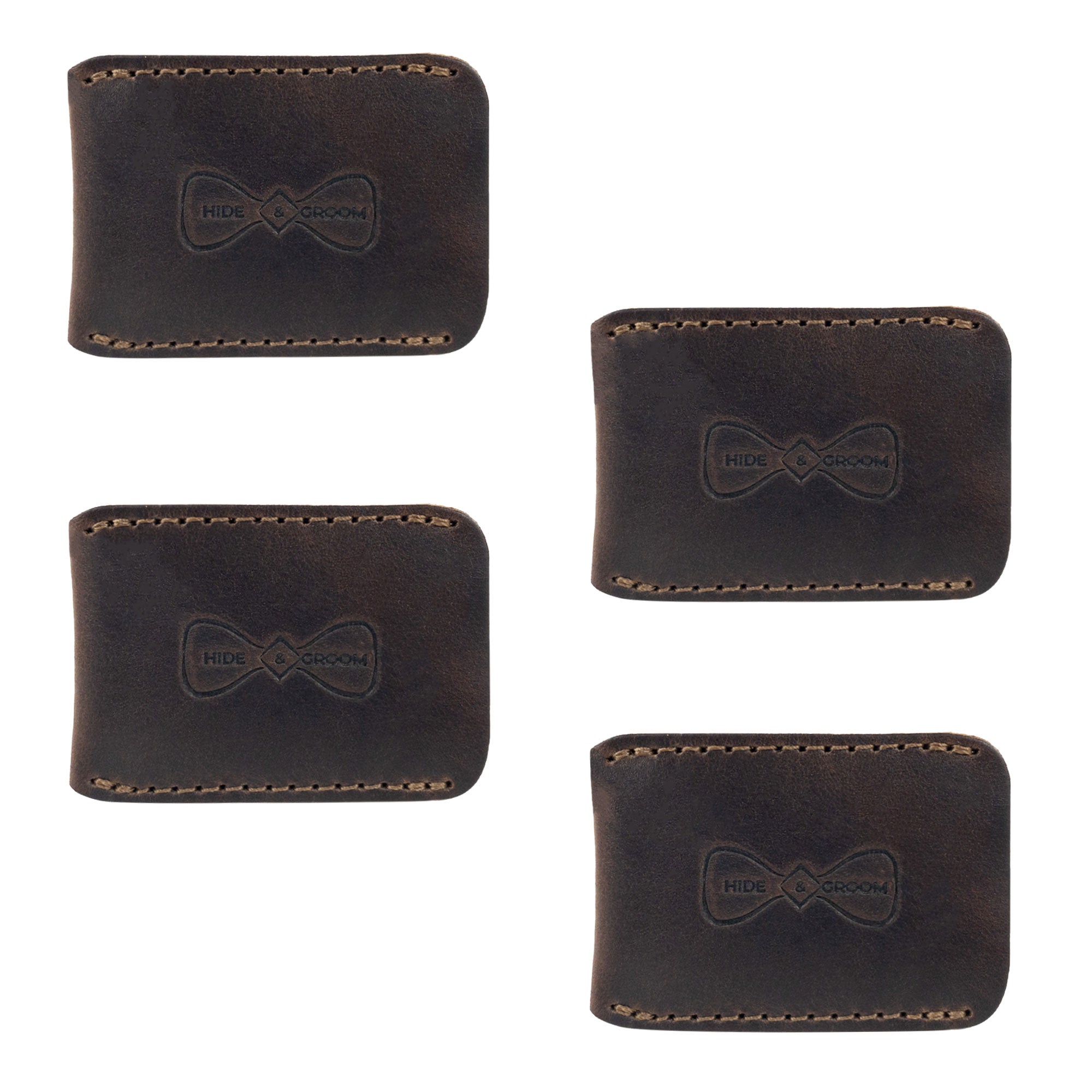 A stylish Set of 4 Double Edge Safety Razor Head Protective Sheath by Hide & Groom, showcasing handmade full grain leather craftsmanship. Perfect for groomsmen, this shaving travel cover offers protection and sophistication. Made in La Antigua Guatemala & Oaxaca Mexico.