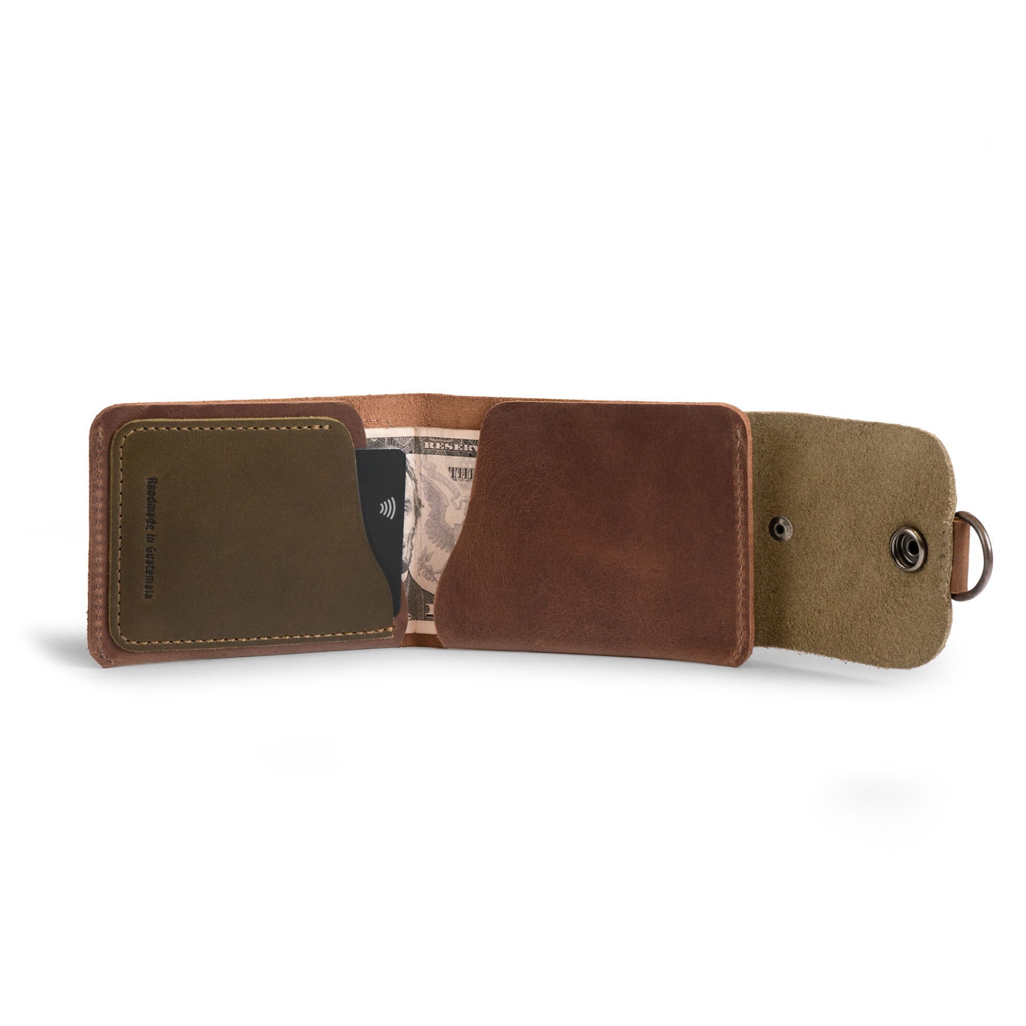 The Vintage Adventure Wallet by Littlefield Chicago, featuring a slim bifold design made from full grain leather. This hanging wallet for backpack offers multiple compartments as a compact men's bill organizer, perfect for your ID card holder and travel accessories. Each wallet is hand cut and hand sewn, showcasing artisan craftsmanship from La Antigua Guatemala & Oaxaca Mexico.