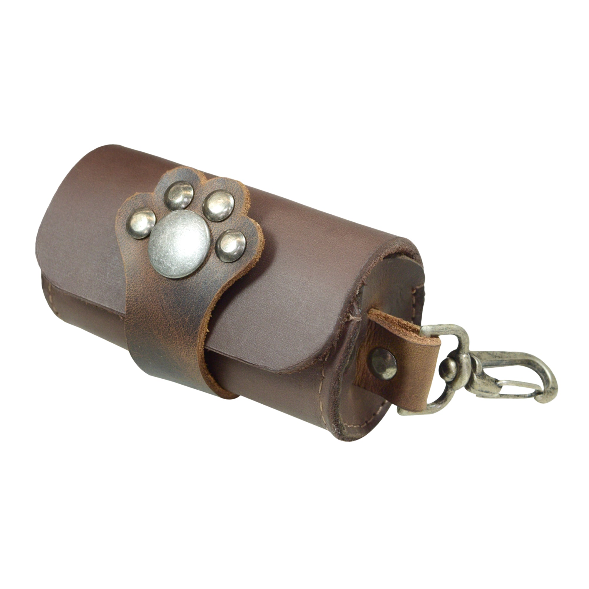 Stylish Paw Poop Pouch by Hide & Drink, crafted from Full Grain Leather. This small poop pouch with a paw snap is essential for dog walkers, perfect for pet supplies and accessories. Handmade in La Antigua Guatemala & Oaxaca Mexico, supporting small batch production with artisan craftsmanship.