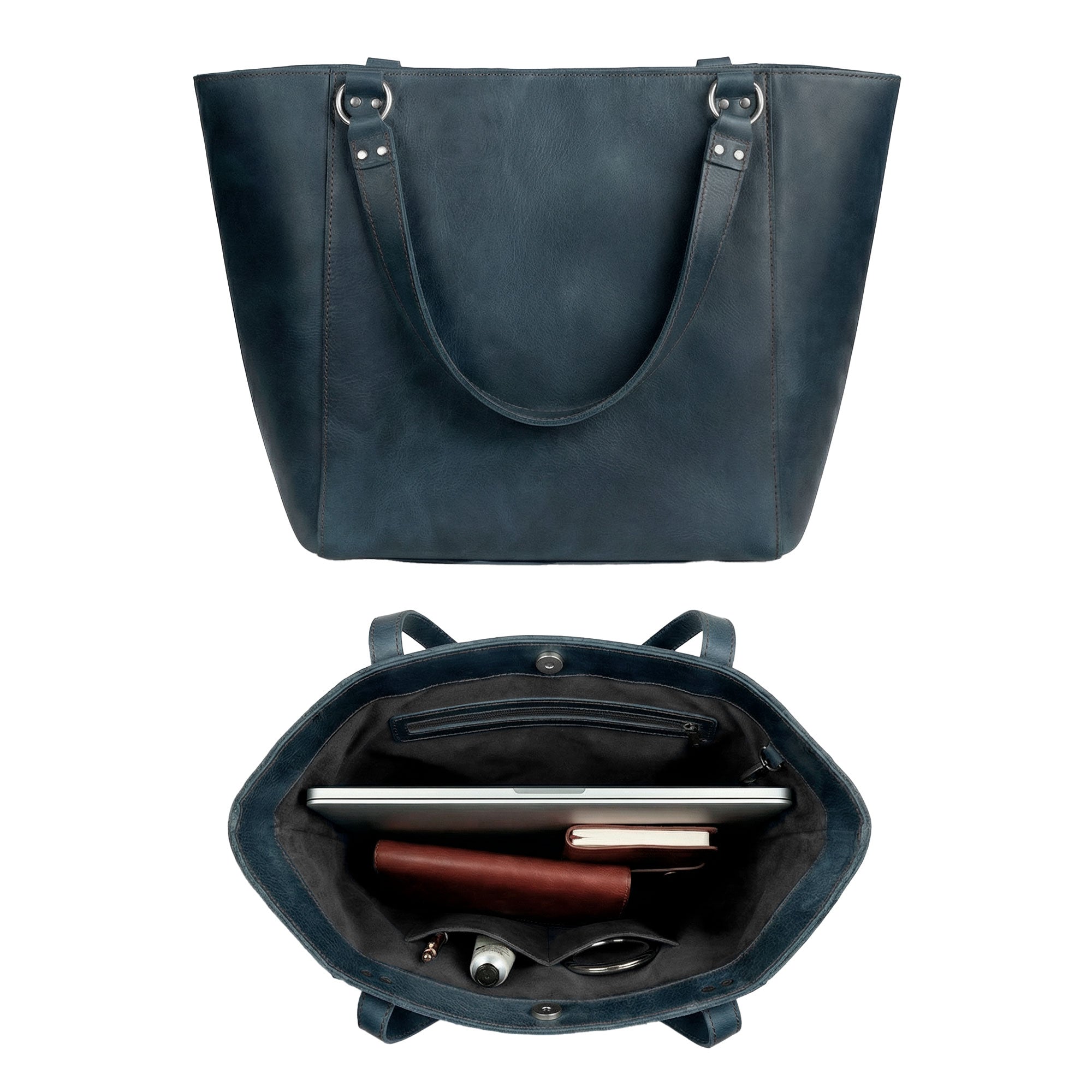 Front view of the Leather Formal Handbag by Hide & Drink, emphasizing its unique Full Grain Leather appearance. This stylish handbag is perfect as a Female Formal Handbag, Shoulder Bag, or Shopping Bag for girls. Handmade in La Antigua Guatemala & Oaxaca Mexico.