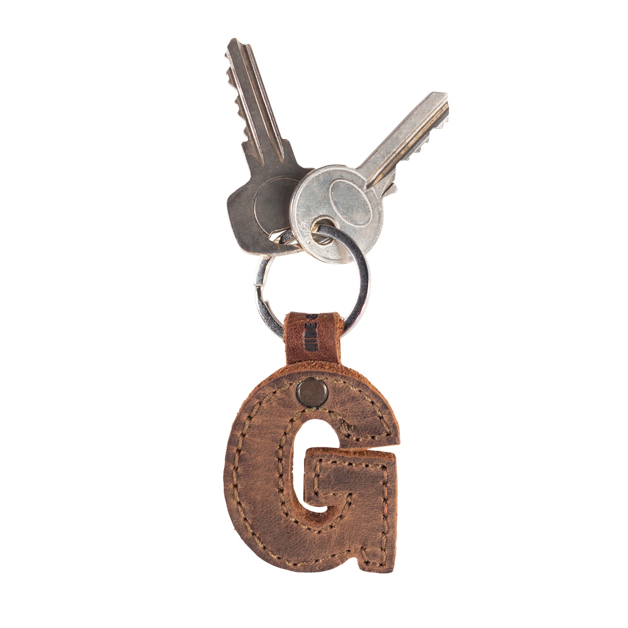 Beautiful 'H' thick leather Alphabet Letter Keychain by Hide & Drink, perfect for personalized gifting. Carefully crafted by artisans in La Antigua Guatemala.