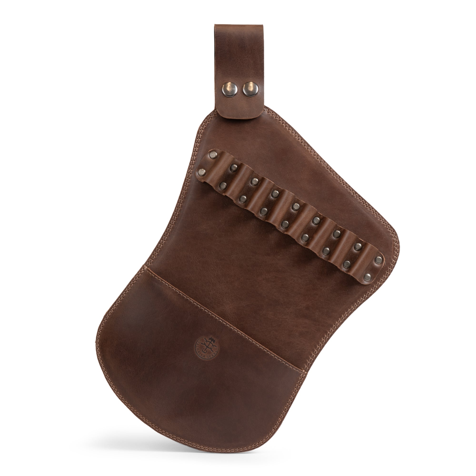 Showcasing the back view, The Arbalest, Bolts Hip Quiver from Valhalla Gear highlights its robust craftsmanship with high-quality full grain leather. This Leather Crossbow Bolts Hip Quiver with Belt Loops is an ideal waist arrow holder for archery, combining aesthetics and utility. Emphasizing small batch production, this handmade quiver is expertly hand cut and hand sewn in La Antigua Guatemala & Oaxaca Mexico.