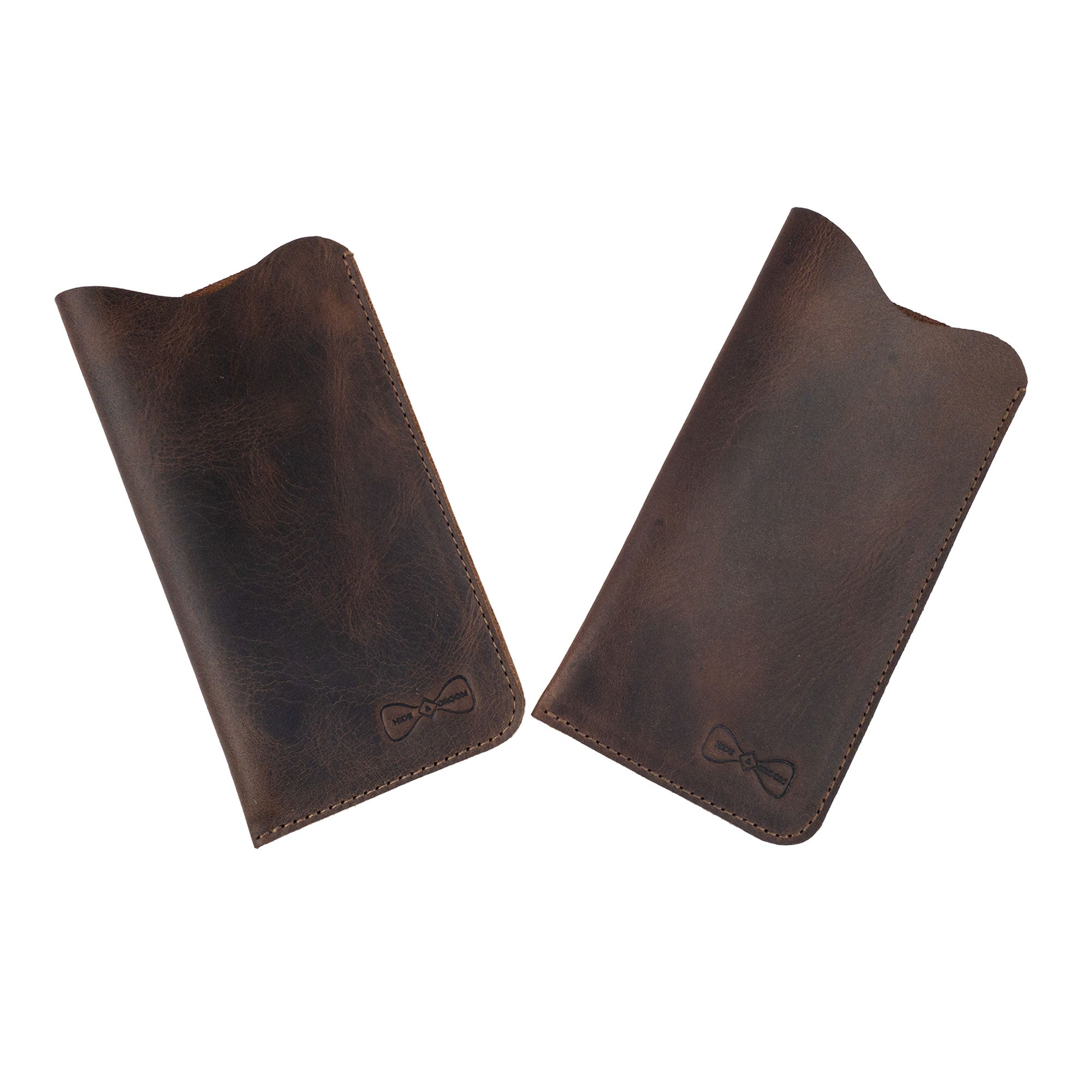 Hide & Groom Set of 2 Sunglasses Case featuring elegant leather designs, ideal for eyeglasses and sunglasses. These bestmen wedding accessories are made from hand-cut, hand-sewn full grain leather for durable, safe storage on the go, produced artisanally in La Antigua Guatemala & Oaxaca Mexico.