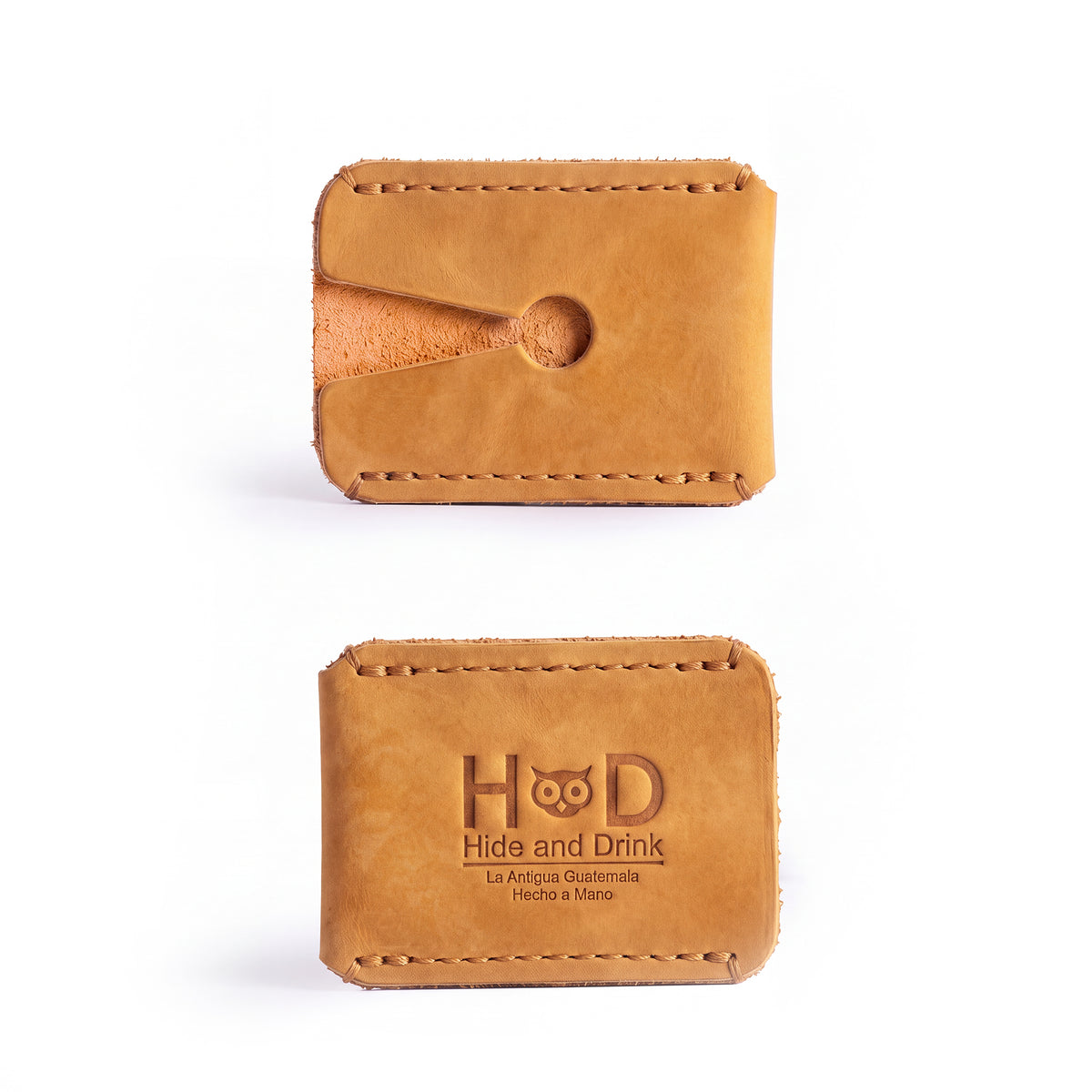 Another view of the Razor Head Cover by Hide & Drink showcasing its fine stitching and robust design. This full grain leather sheath is a perfect protective solution for double edge safety razors and a beautifully crafted shaving travel cover. Each piece is handmade, reflecting artisan skills from La Antigua Guatemala & Oaxaca Mexico.