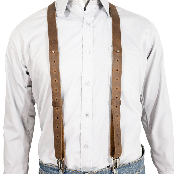 Y Back Suspenders with Adjustable Size Straps for Men - Stockyard X 'The Leather Store'