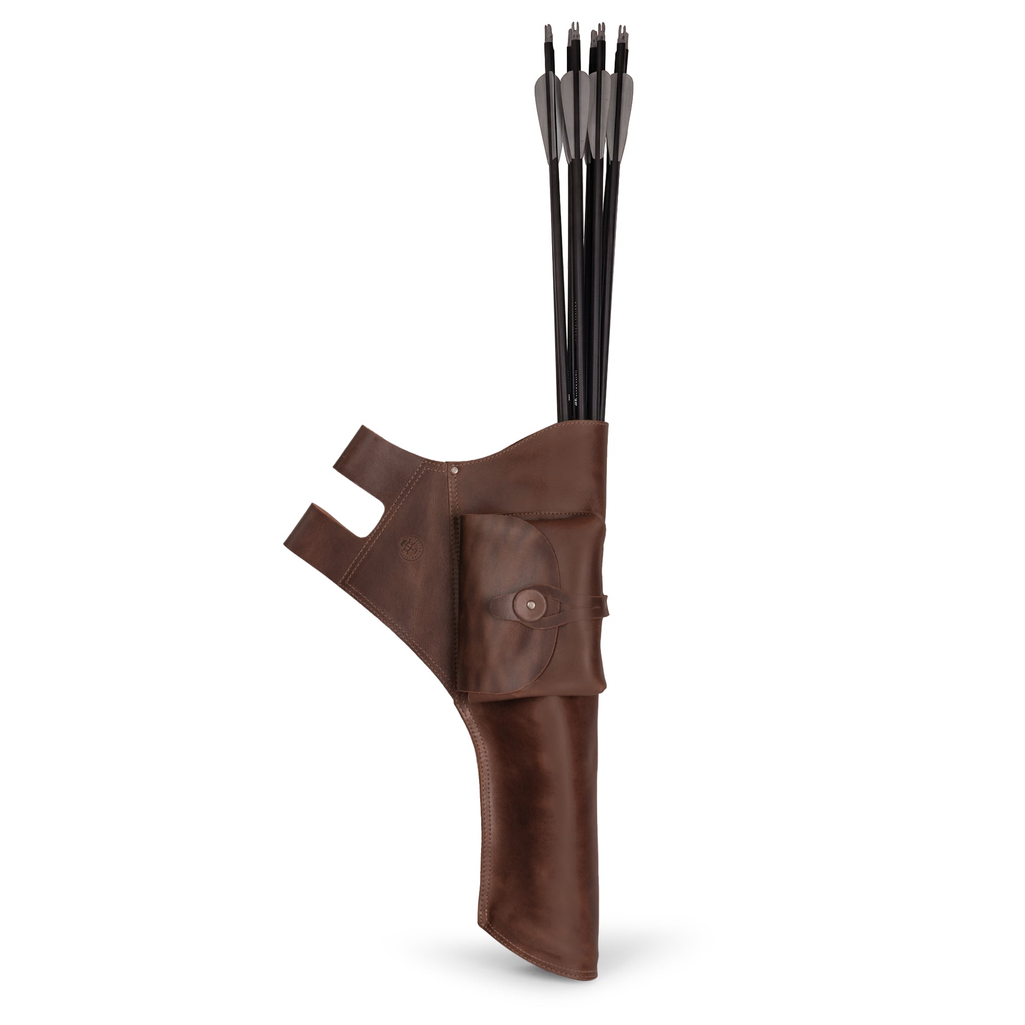 The Bowman, Hip Quiver by Valhalla Gear designed for archery, this versatile Waist Quiver for Target Archery includes a sleek design that functions as a side bag for arrows. Crafted from full grain leather, this quiver is a carrier for archers who appreciate artisan quality. It embraces small batch production and features hand cut, hand sewn details, proudly handmade in La Antigua Guatemala & Oaxaca Mexico.