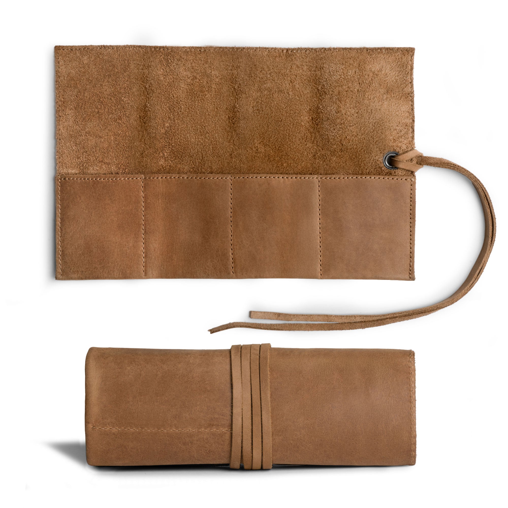 Unique brown leather Watch Roll by Hide & Drink, holds up to 4 watches. This easy carry Watch Roll Organizer is crafted with full grain leather, showcasing artisan quality from small batch production, hand cut, hand sewn, and fire branded made in La Antigua Guatemala & Oaxaca Mexico.