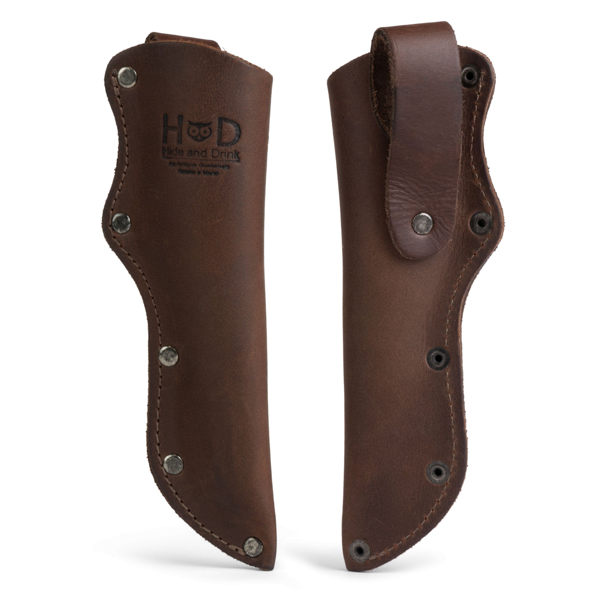 Belt Mora Knife Sheath by Hide & Drink, showcasing a stylish Thick Sheath for Mora Knife with Belt Loop. This handmade knife sheath is an essential camping accessory crafted from quality Full Grain Leather with an artisan touch.