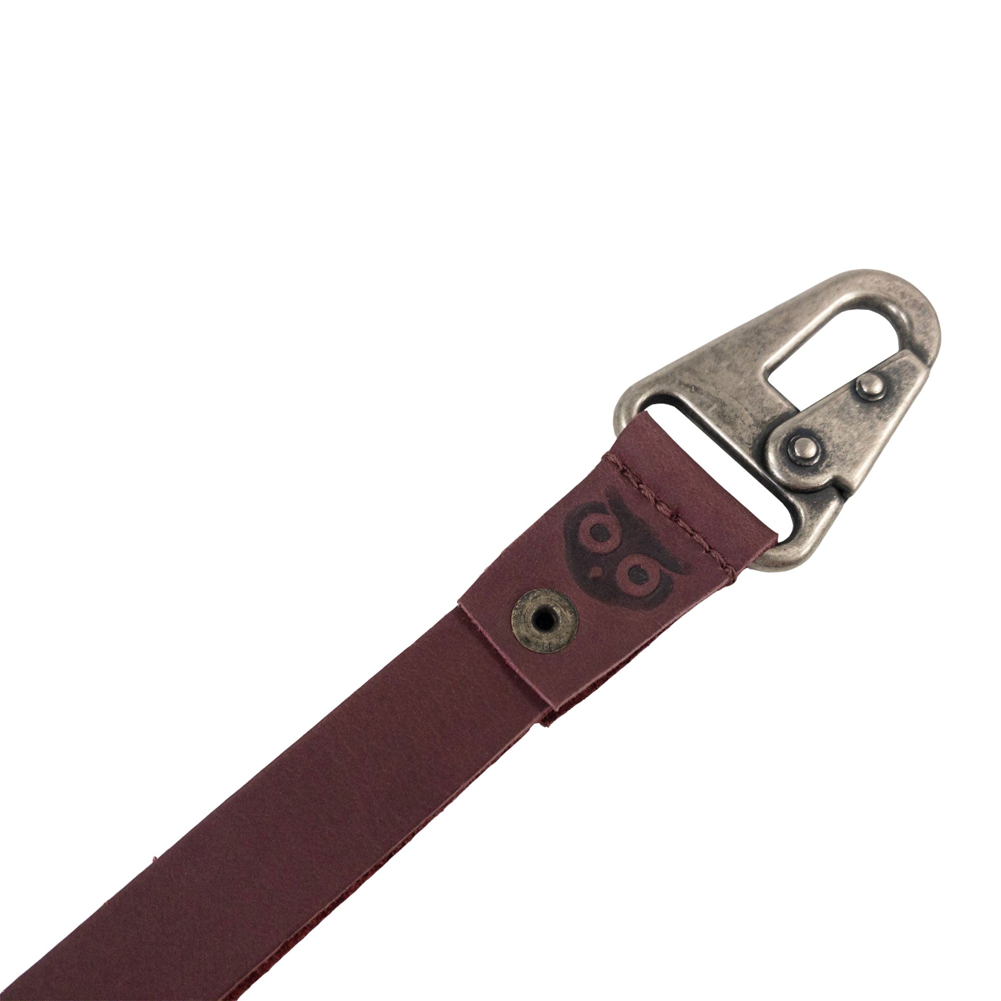 Lanyard Keychain by Hide & Drink, showcasing a reliable hook and made of black leather. This artisan product is designed for organizing IDs or keys, handmade in La Antigua Guatemala & Oaxaca Mexico.