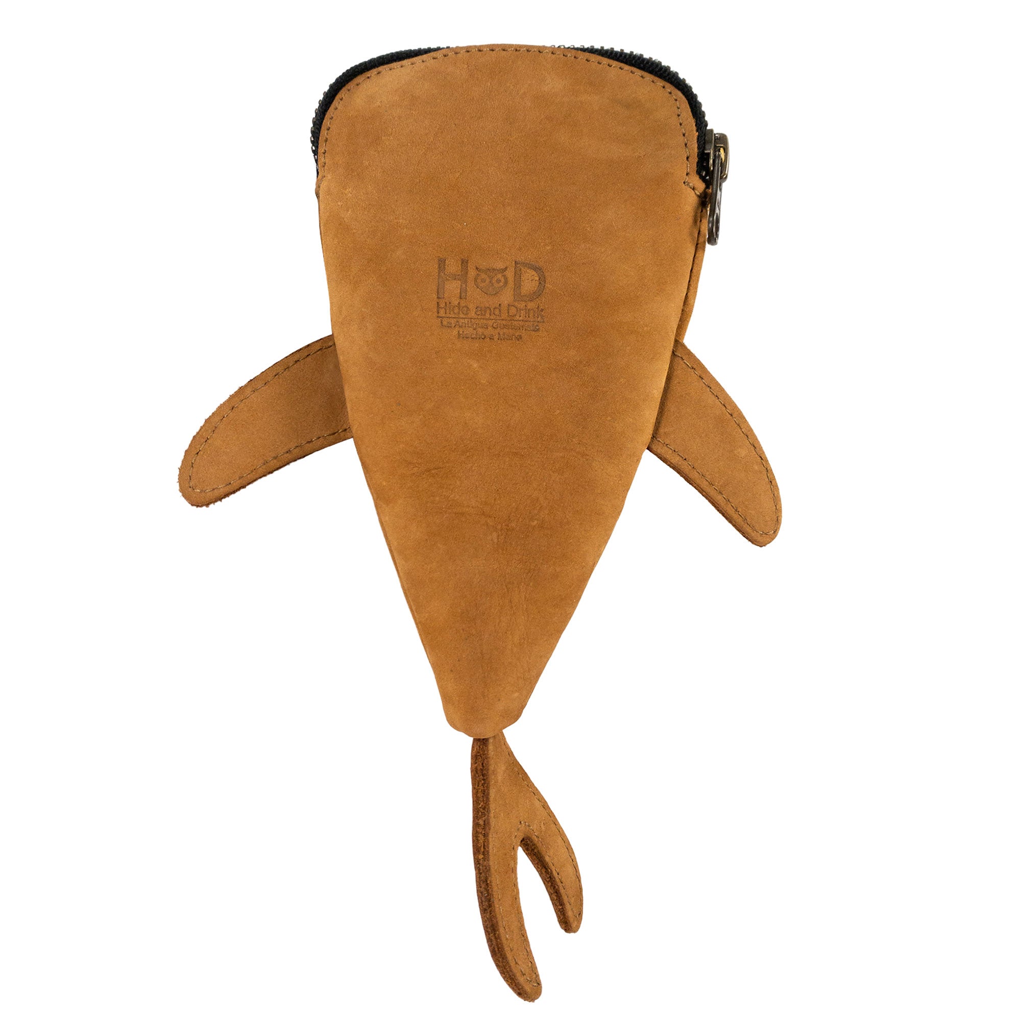Detailed view of the green Leather Shark Pouch by Hide & Drink, showcasing its zippered opening and vibrant color. Ideal as a shark shaped pencil purse or coin pouch, this artisan-crafted pouch is made from full grain leather, reflecting quality and handmade traditions from La Antigua Guatemala & Oaxaca Mexico.