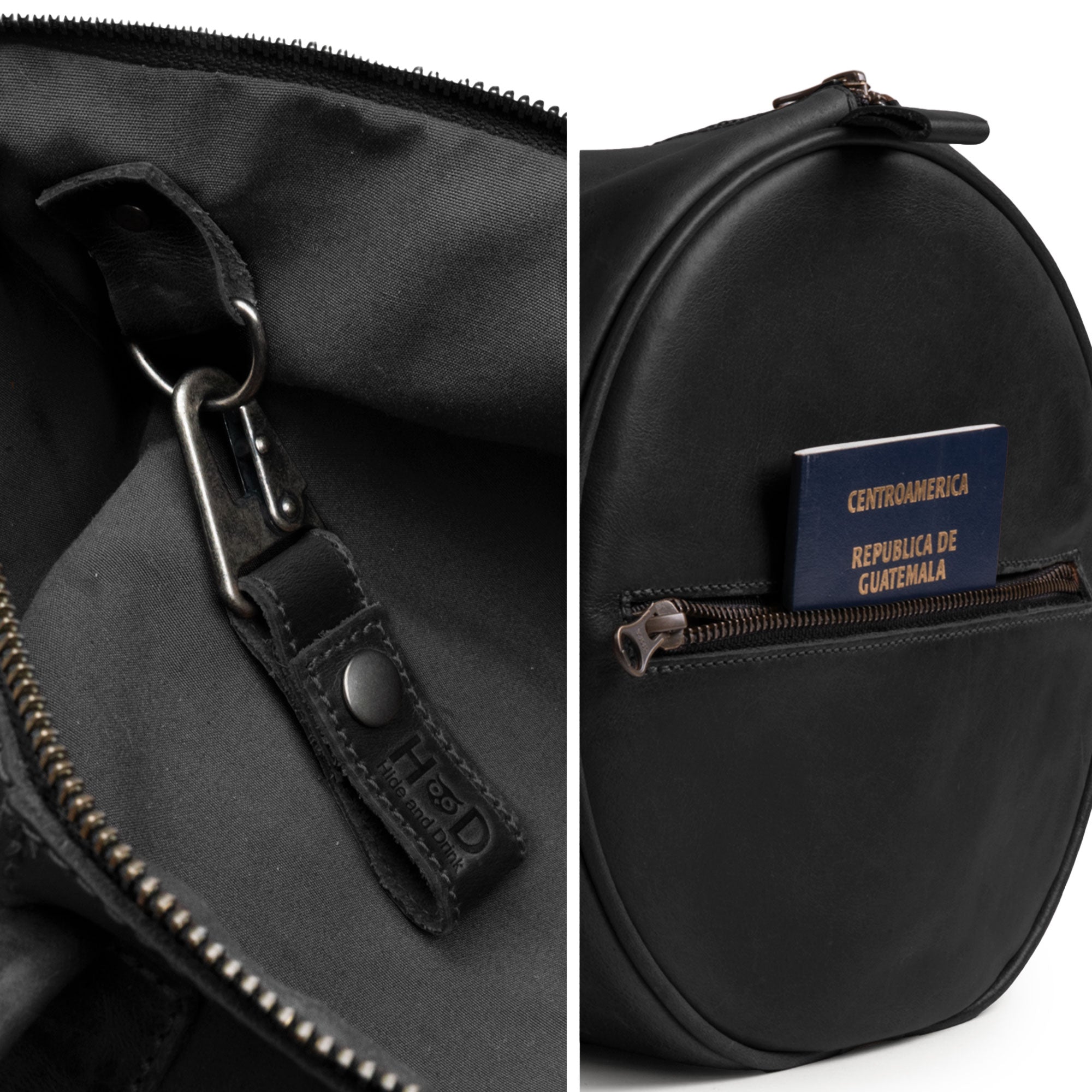 Exploring the Classic Duffle Bag by Hide & Drink in tan leather, showcasing its spaciousness and adjustable strap combined with a zipper closure. This Full Grain Leather Classic Duffle Bag serves perfectly as a Messenger Bag, crafted with care by artisans in La Antigua Guatemala & Oaxaca Mexico.