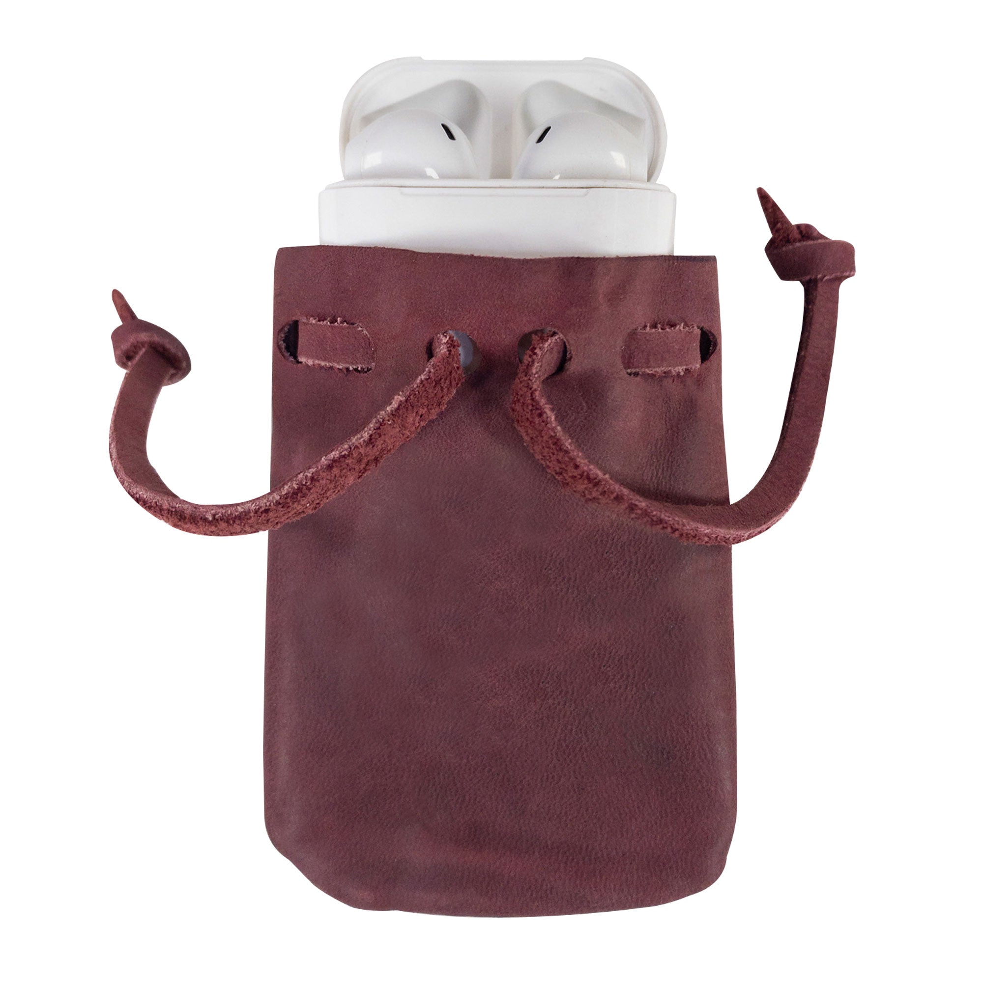 A close-up of the Mini Medieval Pouch Keychain by Hide & Drink, featuring its keyring attachment and leather finish. This tiny bag with keyring is perfect for coins and represents artisan quality from La Antigua Guatemala.