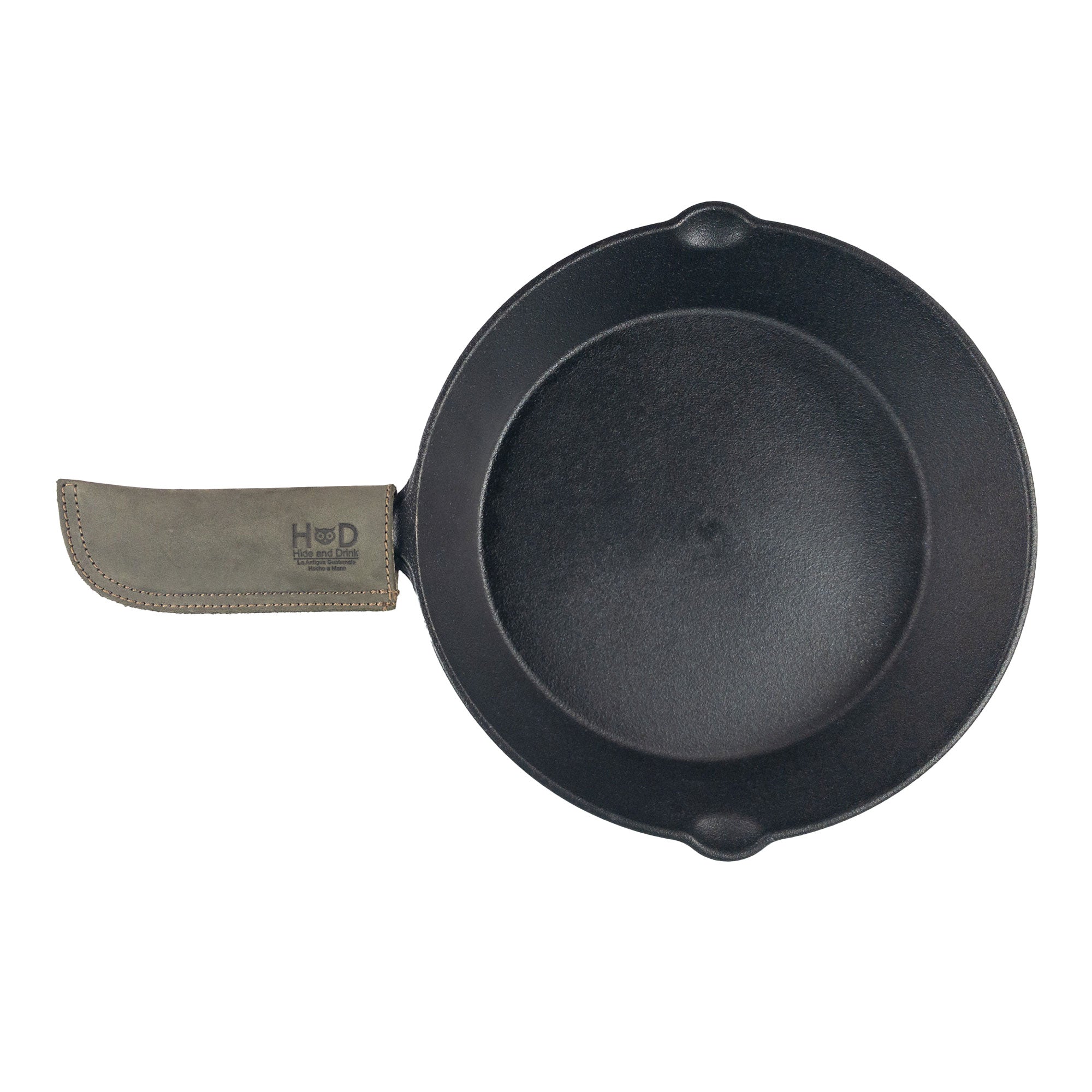 Hot Pan Handle Cover by Hide & Drink, featuring a sleek design for effective handling of hot skillets, artisan-made in La Antigua Guatemala & Oaxaca Mexico.