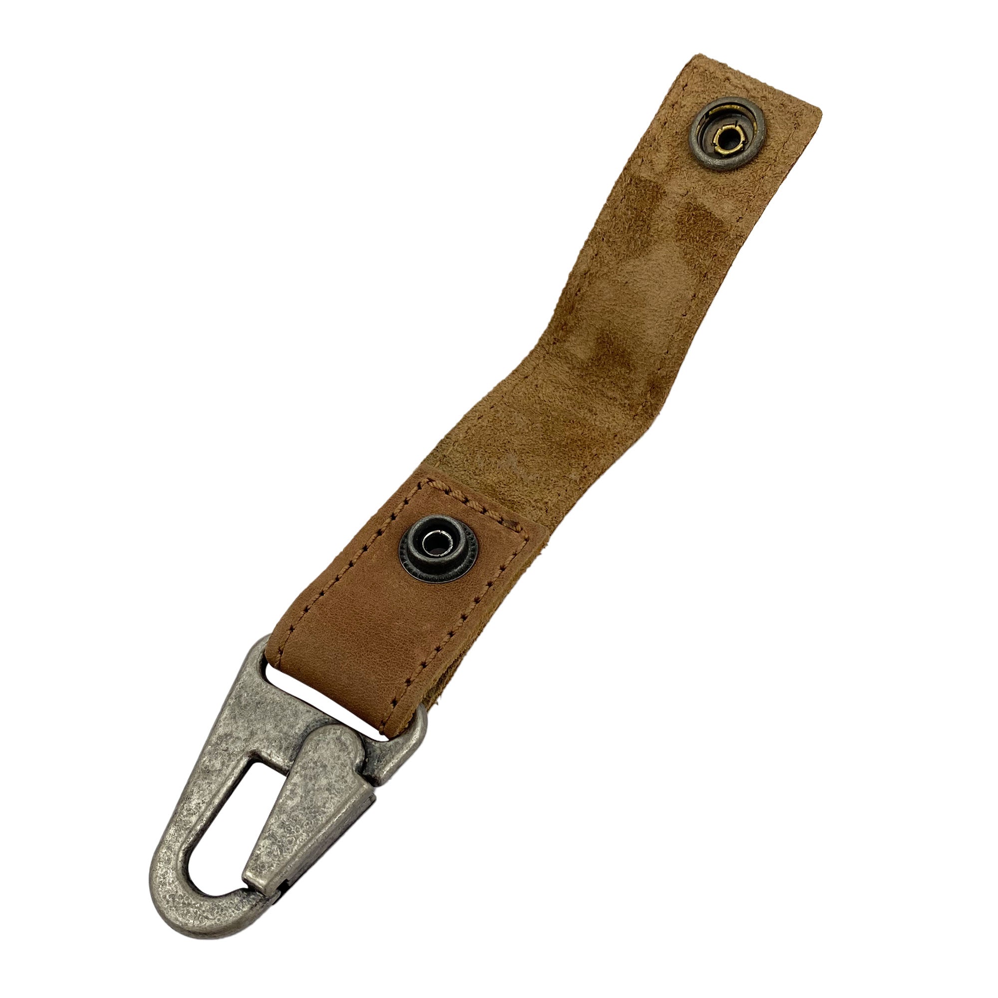 Side view of the Key Ring Holder by Hide & Drink showcasing its unique design. Constructed from Full Grain Leather, it highlights Small Batch Production and artisanal workmanship. Handmade in La Antigua Guatemala & Oaxaca Mexico.