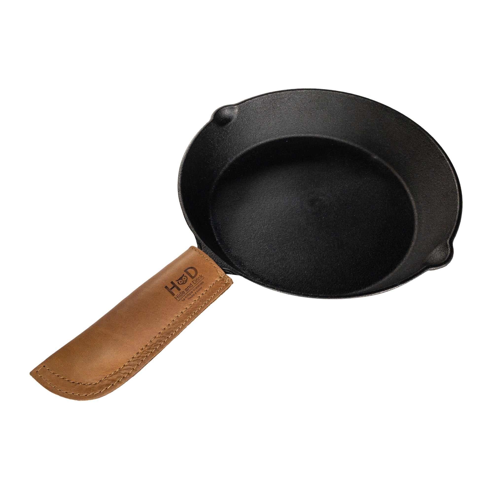 Hot Pan Handle Cover by Hide & Drink, an essential kitchen accessory emphasizing heat resistance and sturdy grip, hand cut and sewn in La Antigua Guatemala & Oaxaca Mexico.