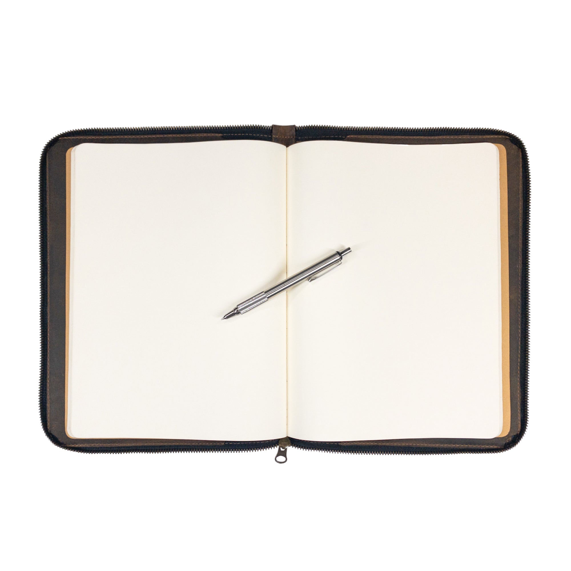 Hide & Drink Zippered Journal Cover for Moleskine (Notebook NOT Included) with a pen inside, blending function and style. Artisan crafted from high-quality leather.