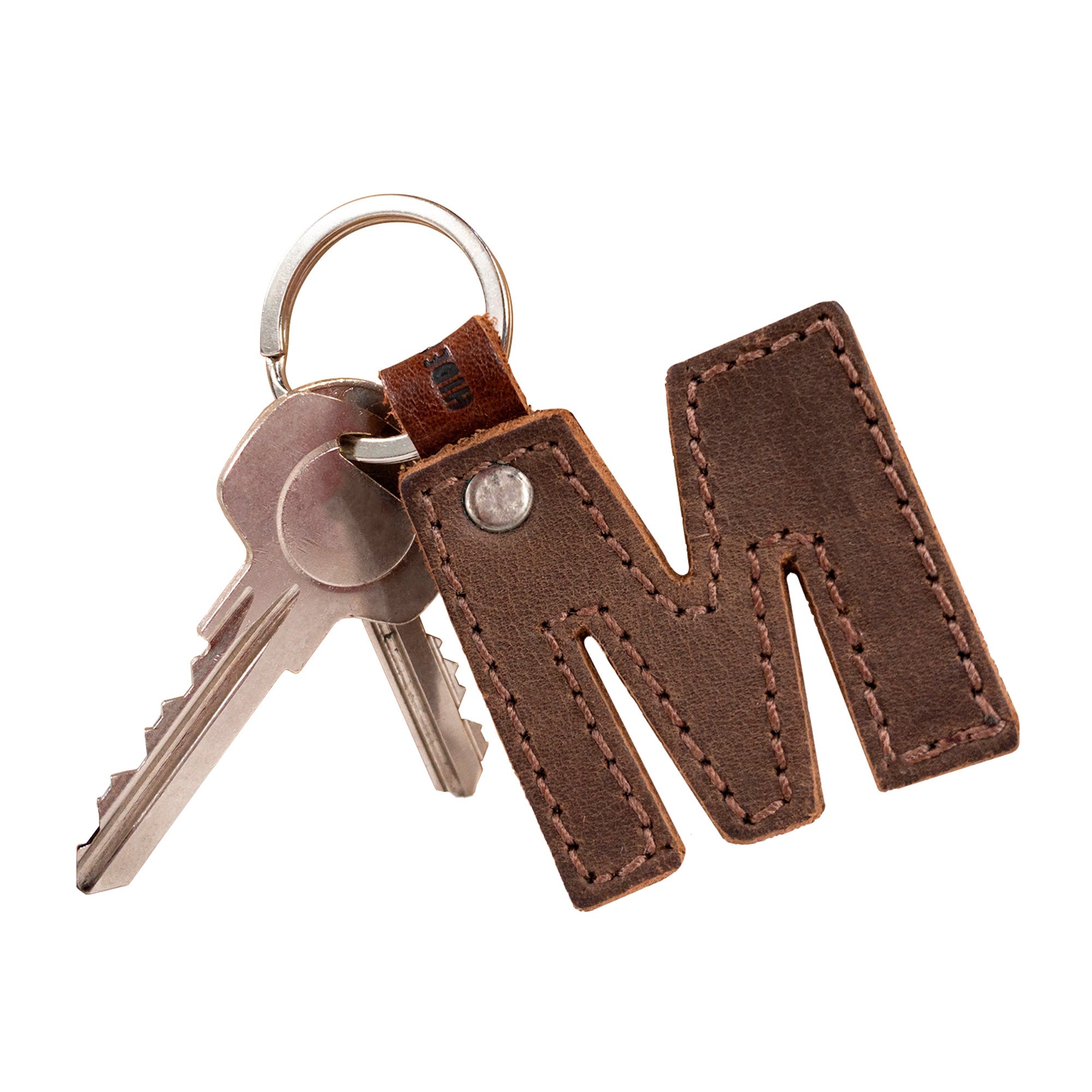 Charming 'V' Alphabet Letter Keychain by Hide & Drink, showcasing thick leather craftsmanship. Ideal for keyring personalization, made artisanally in La Antigua Guatemala.