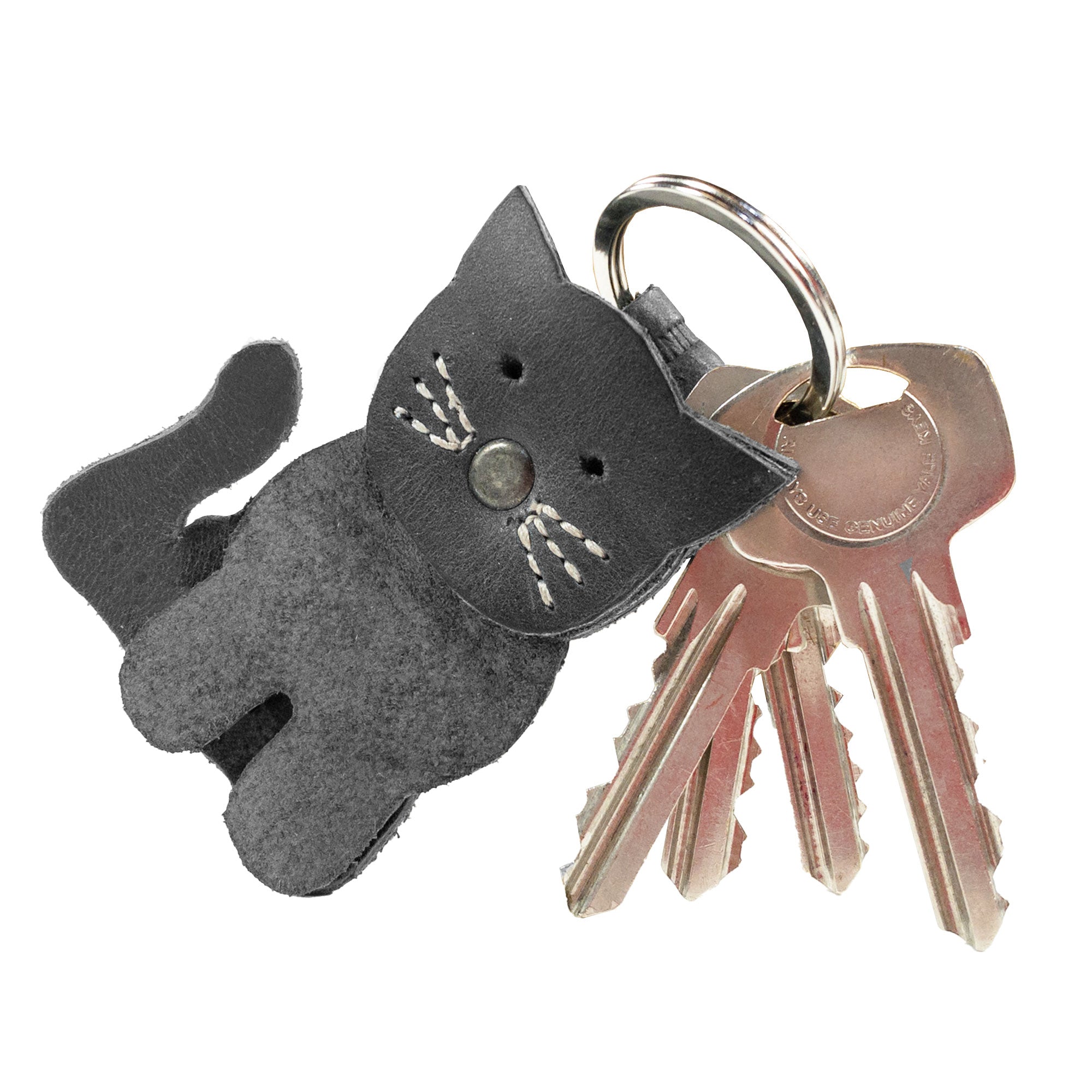 Stylish Cat Layered Keychain by Hide & Drink, ideal for organizing keys while showcasing a whimsical cat design. Made from premium Full Grain Leather, it's the perfect accessory for cat lovers and a thoughtful gift. Each key holder is artisan-crafted for lasting quality. StockyardX, Small Batch Production, Hand Cut, Hand Sewn, Fire Branded, Artisan, Handmade in La Antigua Guatemala & Oaxaca Mexico.