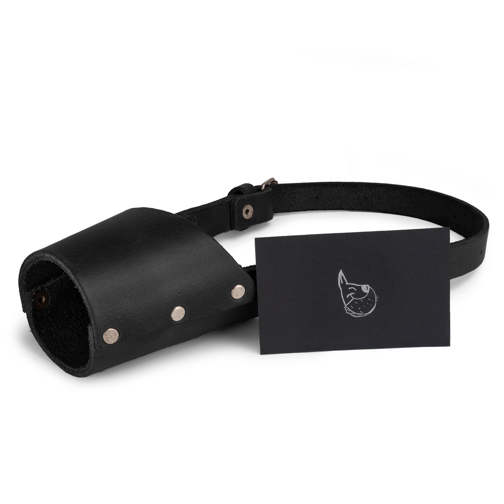 Taco Dog Dog Muzzle displayed from the side, highlighting its secure design and high-quality full grain leather material. Perfect for training your dog and preventing biting.
