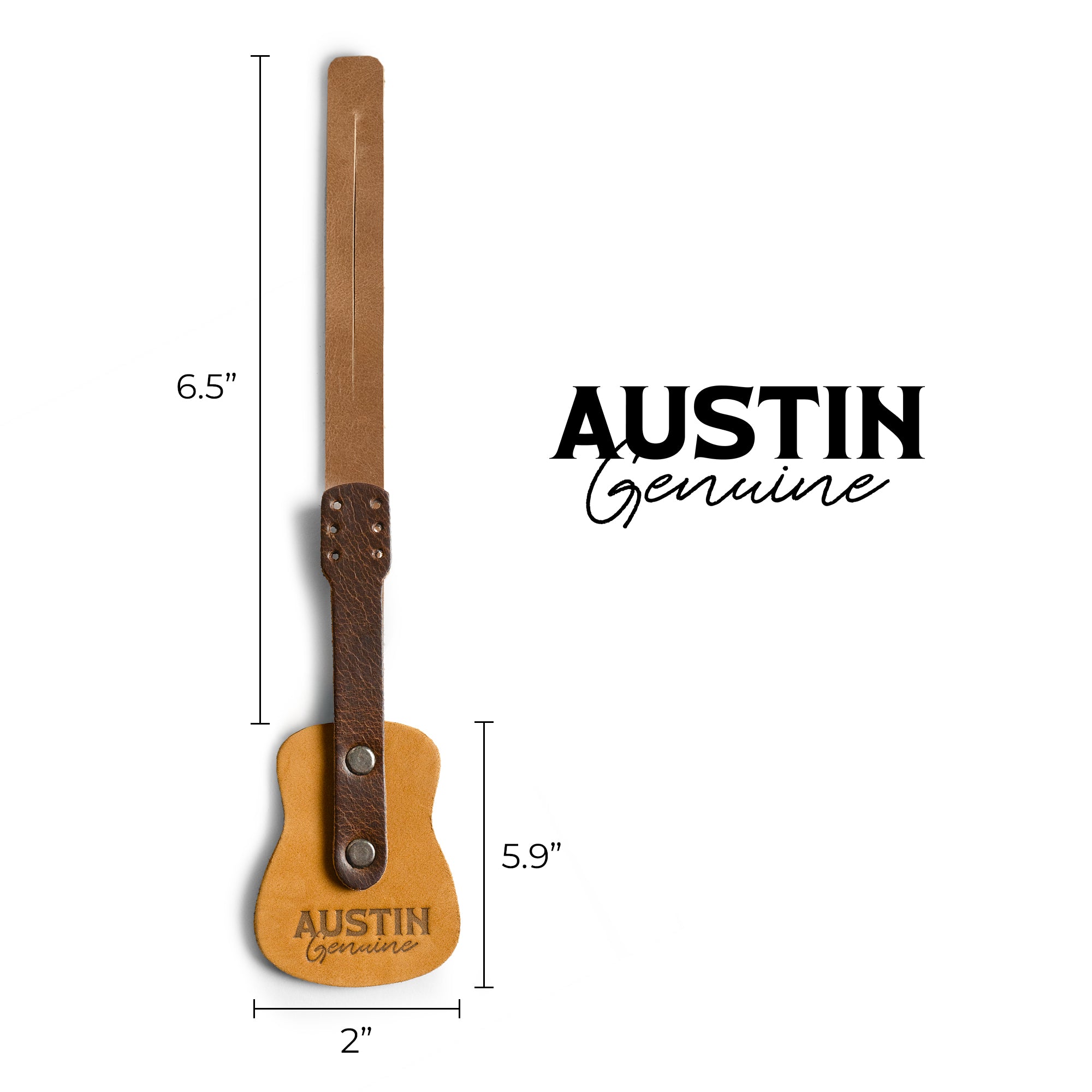 Bag Charms by Austin Genuine features the dimensions of a guitar bag charm. This Austin Genuine Bag Charm showcases 7 unique designs made with full grain leather from StockyardX, crafted through small batch production, hand cut, hand sewn, and fire branded, artisan, handmade in La Antigua Guatemala & Oaxaca Mexico.