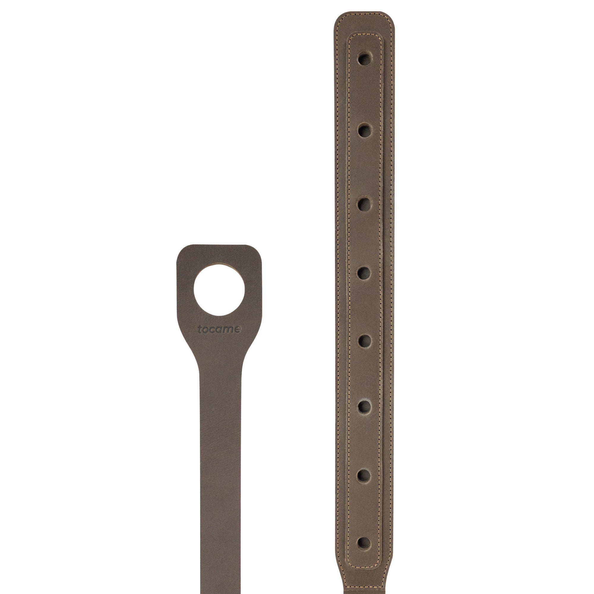 Side view of tocame’s Cello Endpin Strap Stopper, highlighting its practical features. This Classic Non-Slip Stopper is designed for musicians needing stability and protection for their floors. The handmade design in full grain leather emphasizes artisan craftsmanship, making it a thoughtful music accessory.