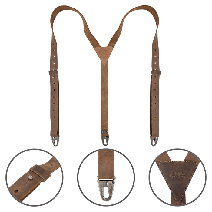 Y Back Suspenders with Adjustable Size Straps for Men - Stockyard X 'The Leather Store'