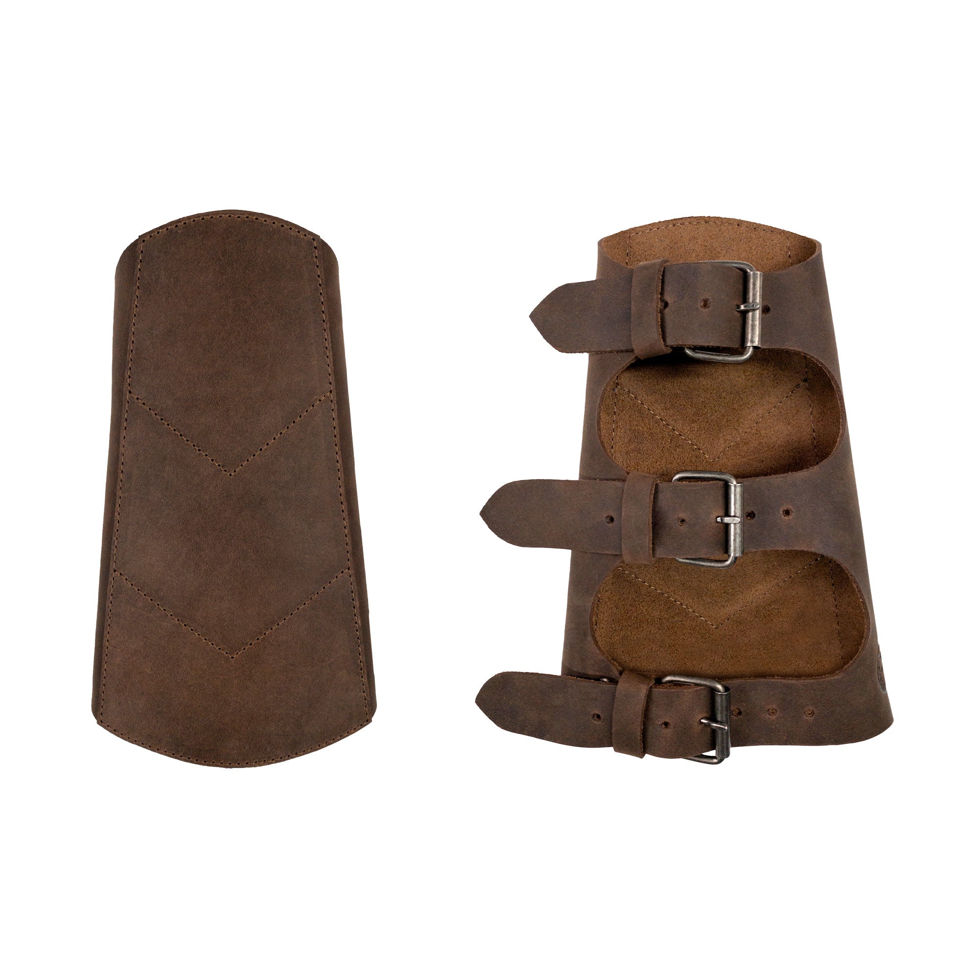 Valhalla Gear Archery Forearm Protector for Bow Shooting Practice displayed flat, emphasizing its elegant design and functionality as an Arm Guard. This protector is made of Full Grain Leather, suitable for training, cosplay, and ensuring comfort. Representing StockyardX's values of Small Batch Production, Hand Cut, Hand Sewn, and Fire Branded quality, crafted with care in La Antigua Guatemala & Oaxaca Mexico.