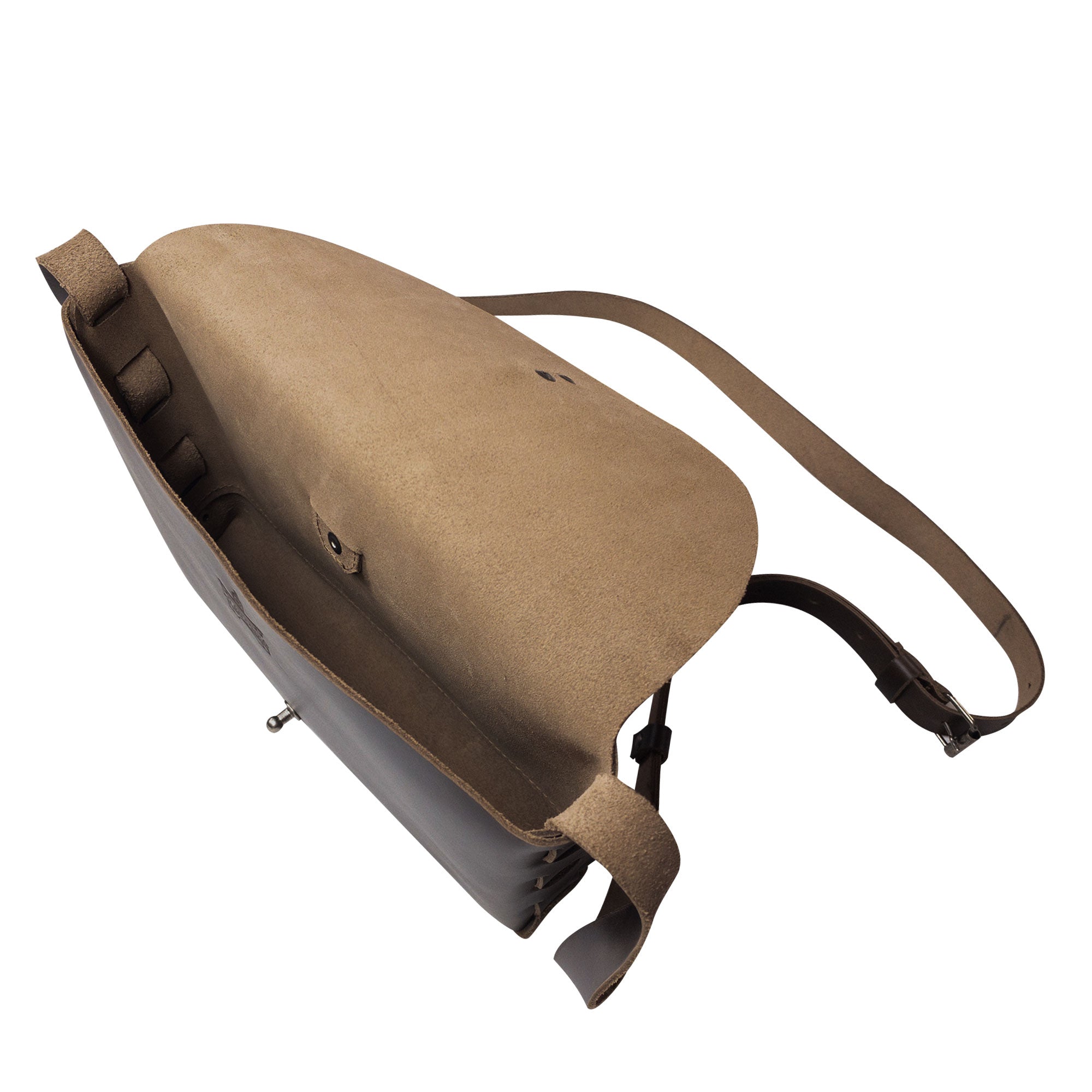 Vintage Leather Satchel by La Antigua, showcasing the interior with a soft lining. This rectangular shoulder bag boasts an adjustable strap and is crafted from full grain leather, making it a perfect example of a handmade artisan messenger bag.