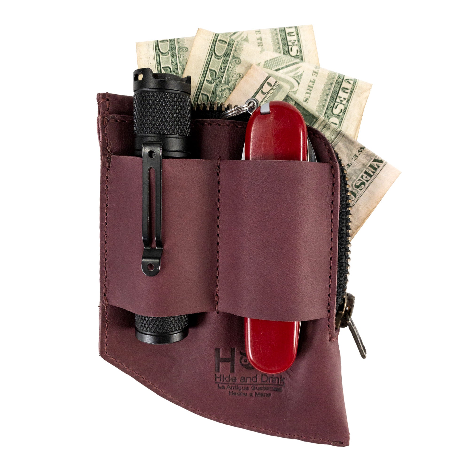 Hide & Drink EDC Pocket Wallet featuring luxurious materials and artisan craftsmanship, exemplifying small batch production.