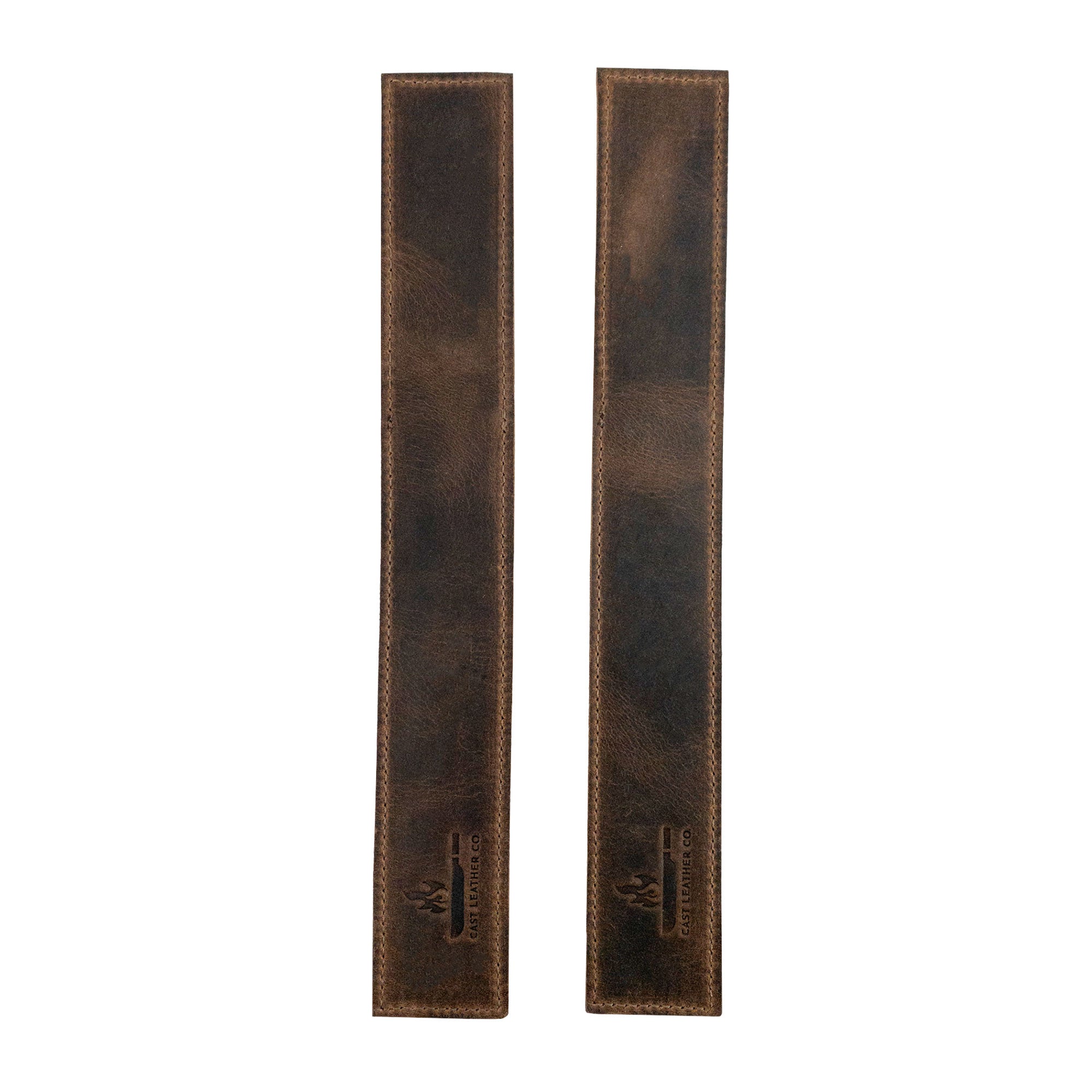 Close-up of the Set of 2 Rectangular Chopstick Holders made from full grain leather by Cast Leather Co., perfect for bamboo wooden Chinese chopsticks. Each sleeve is a handcrafted piece showcasing artisanal skill and quality materials sourced locally.