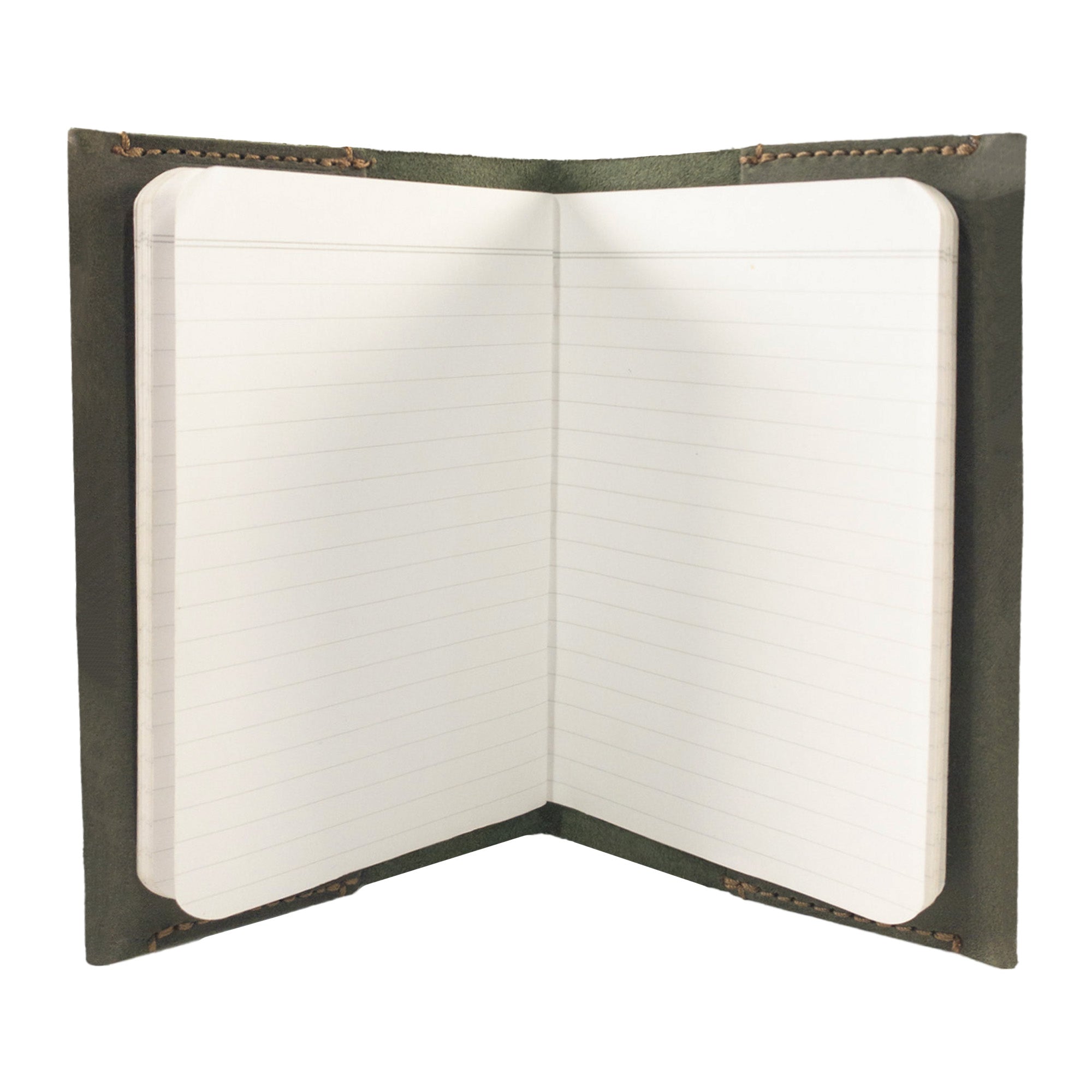 Hide & Drink Field Notes Cover displayed open, this smart pocket-sized memo books cover is compatible with Field Notes (3.5 x 5.5 in.) journal case with additional card slots, made from beautiful full grain leather.