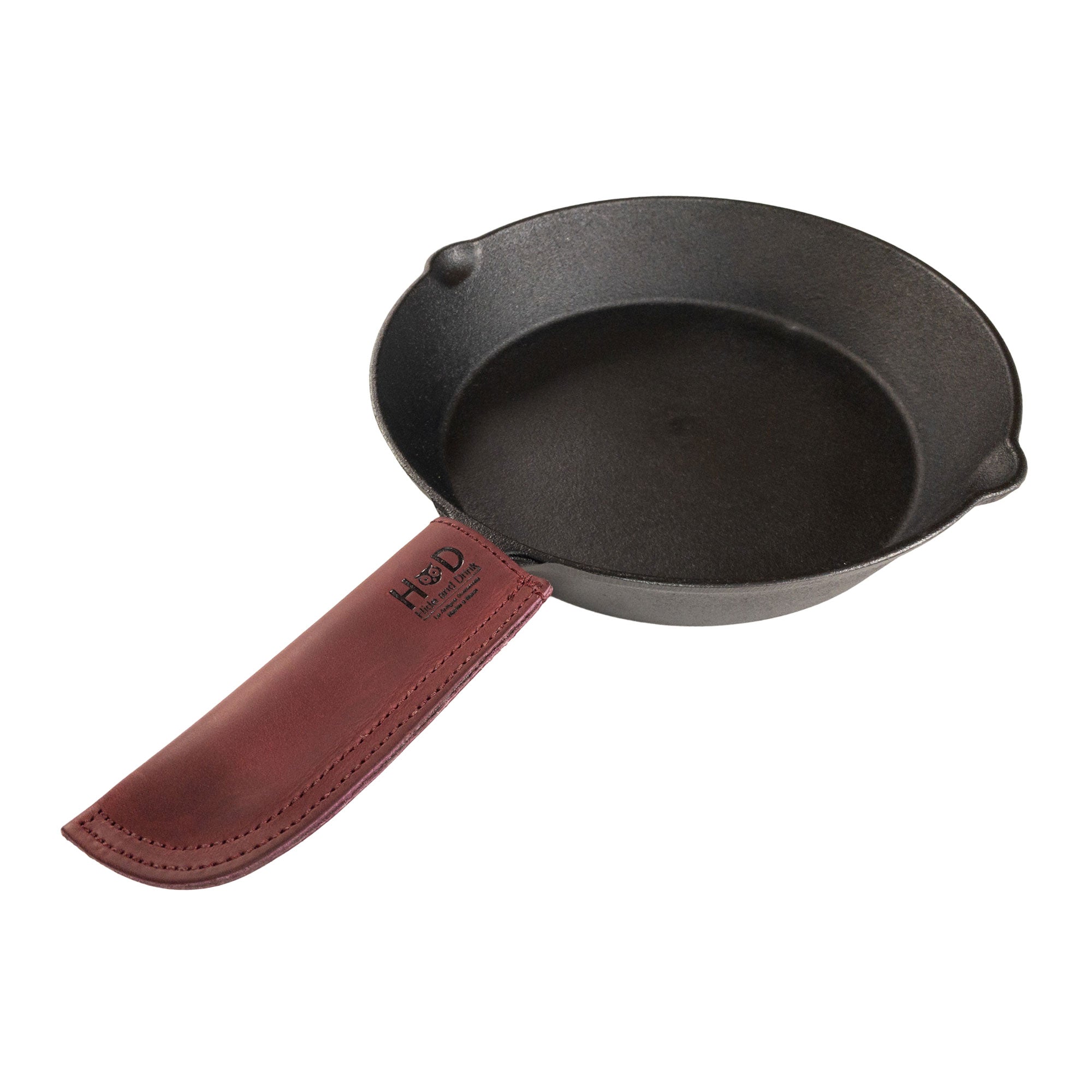 Hot Pan Handle Cover by Hide & Drink, featuring premium heat resistant leather for a safe grip on frying pans, beautifully artisan-made in La Antigua Guatemala & Oaxaca Mexico.