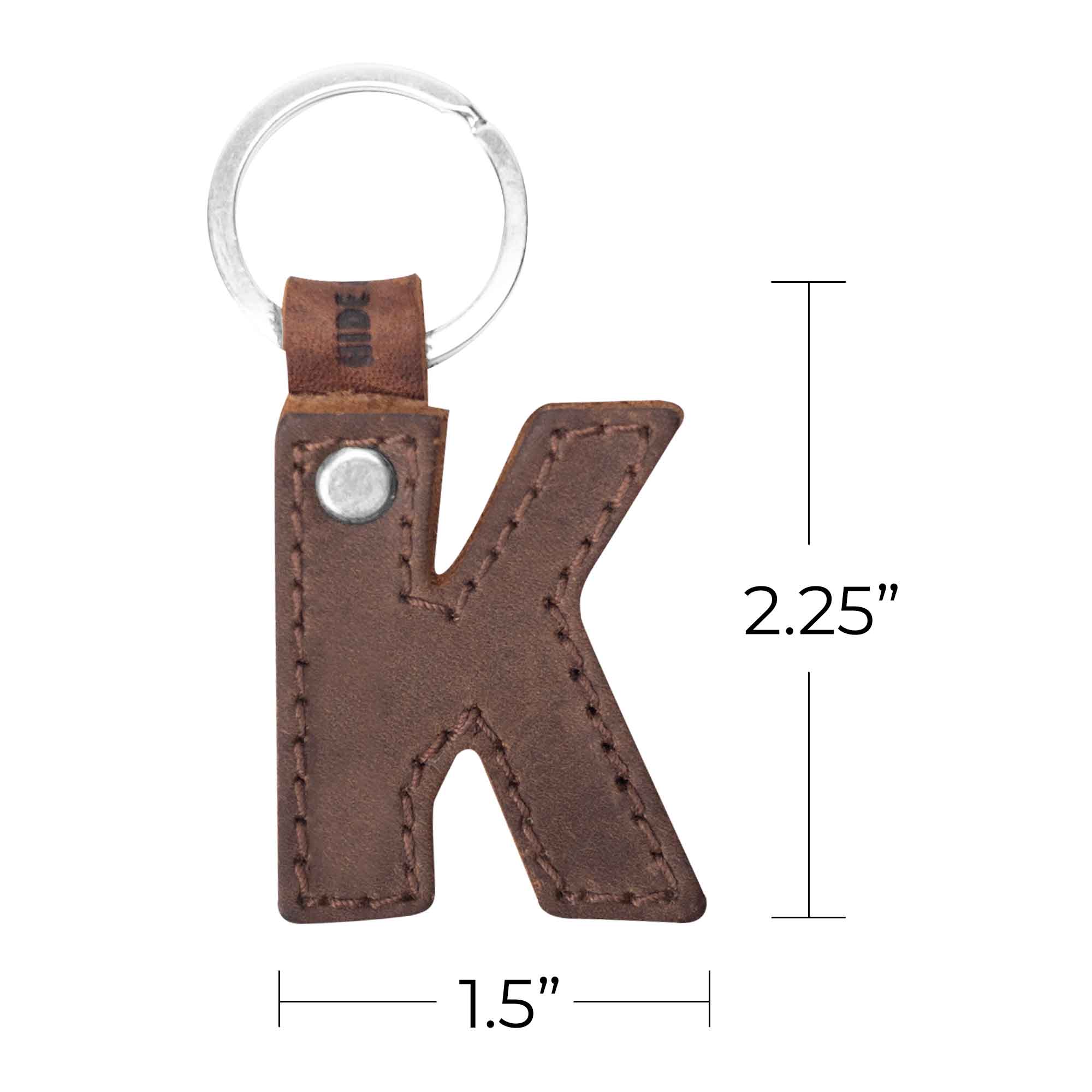 Stylish 'R' thick leather Alphabet Letter Keychain from Hide & Drink, an ideal way to personalize your keys. Handmade with love and care in La Antigua Guatemala.