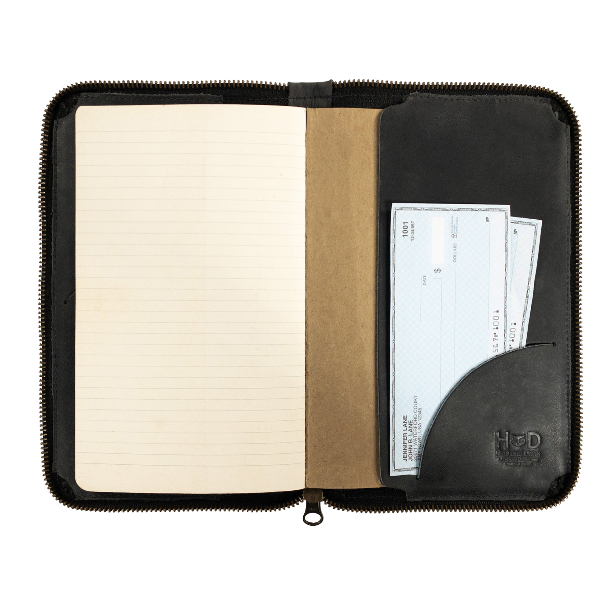 Layered view of Hide & Drink Zippered Journal Cover for Moleskine (Notebook NOT Included), emphasizing its handmade quality and design.