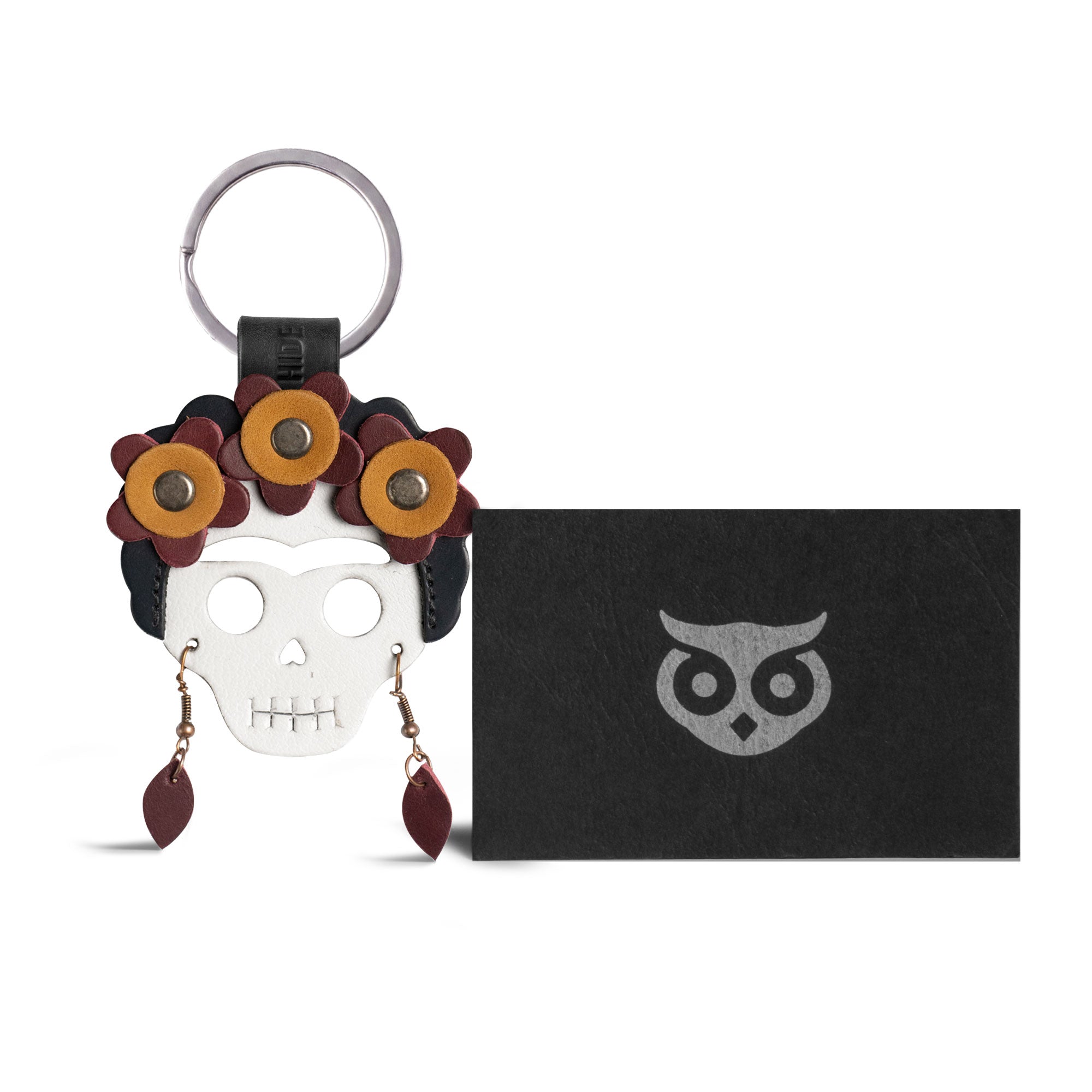 Lady Skull Leather Keychain