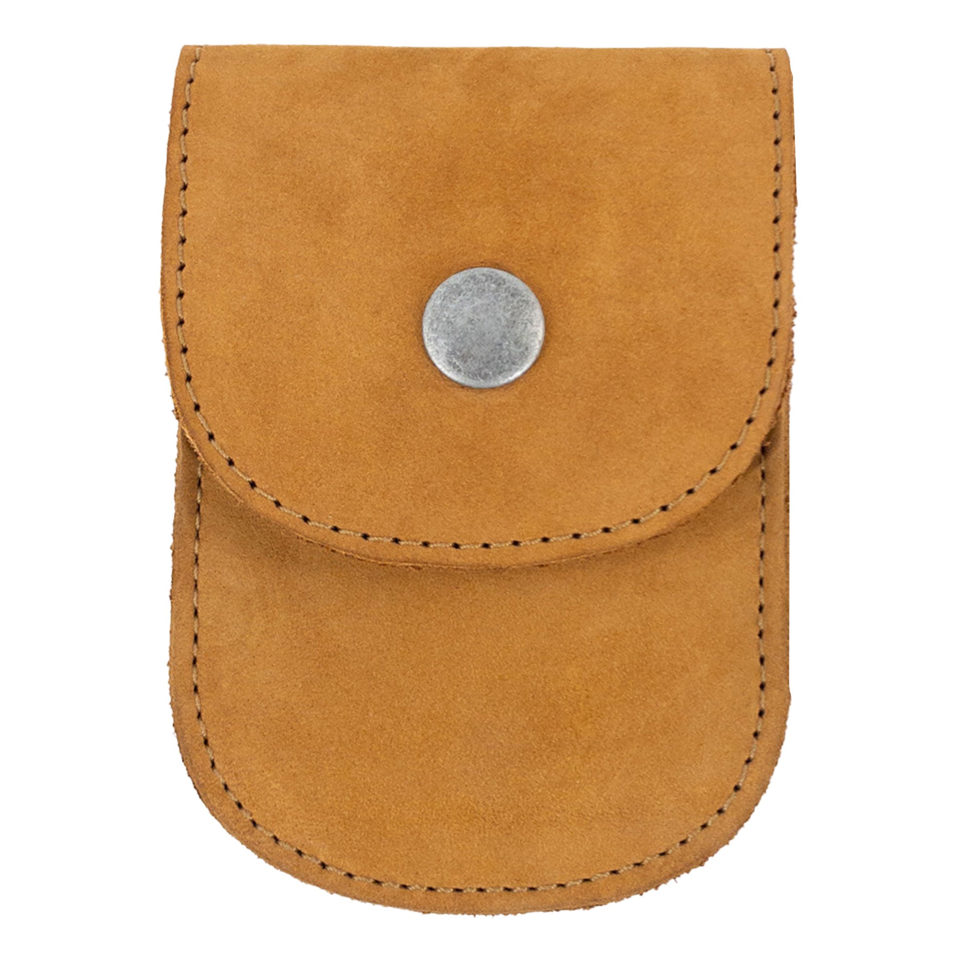 Side view of the Bright Yellow Holster Pouch by Hide & Drink, illustrating its compact and functional design. This handmade pouch is crafted from full grain leather for everyday convenience.