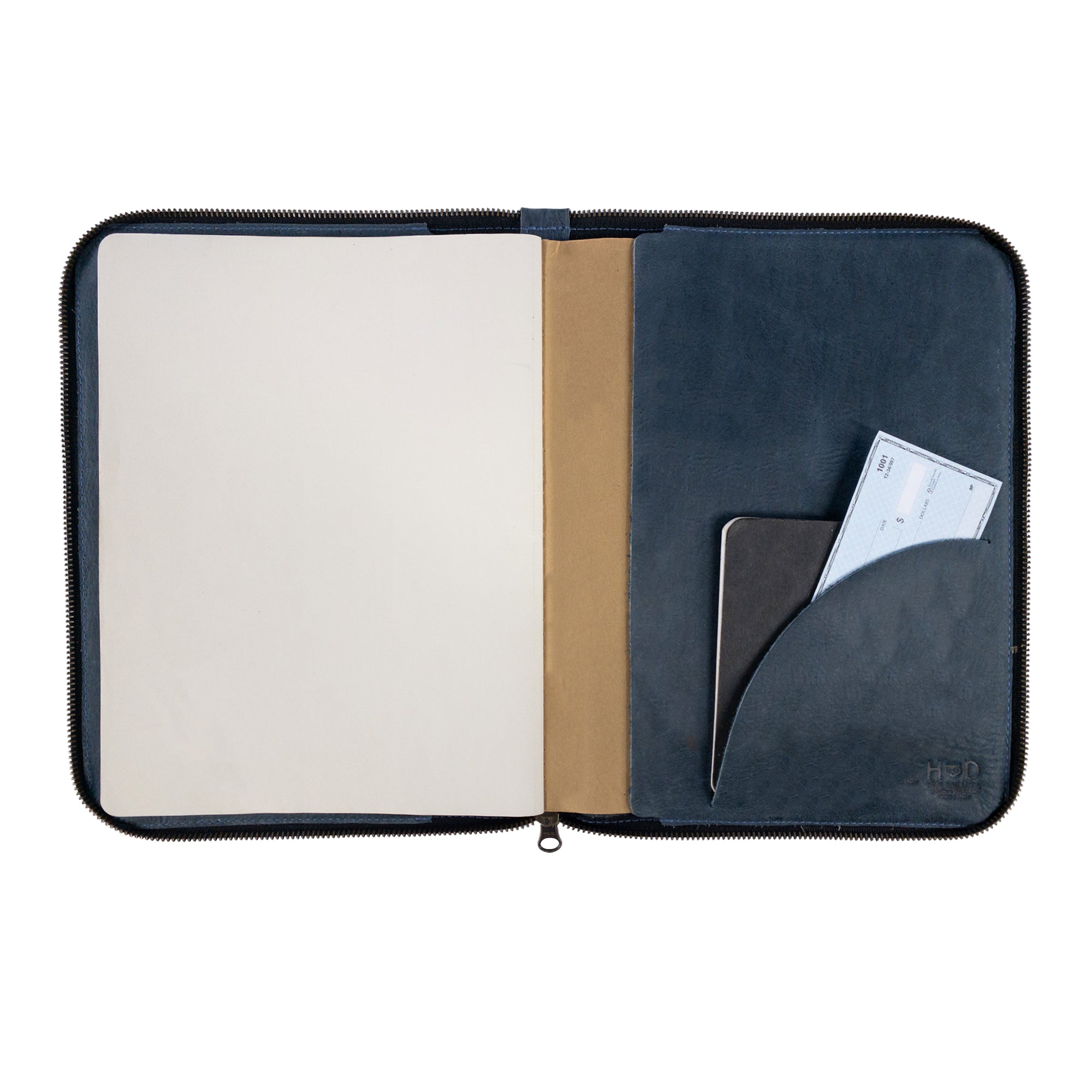 Hide & Drink Zippered Journal Cover for Moleskine (Notebook NOT Included) showcasing interior compartments, perfect for organizing notes and cards.